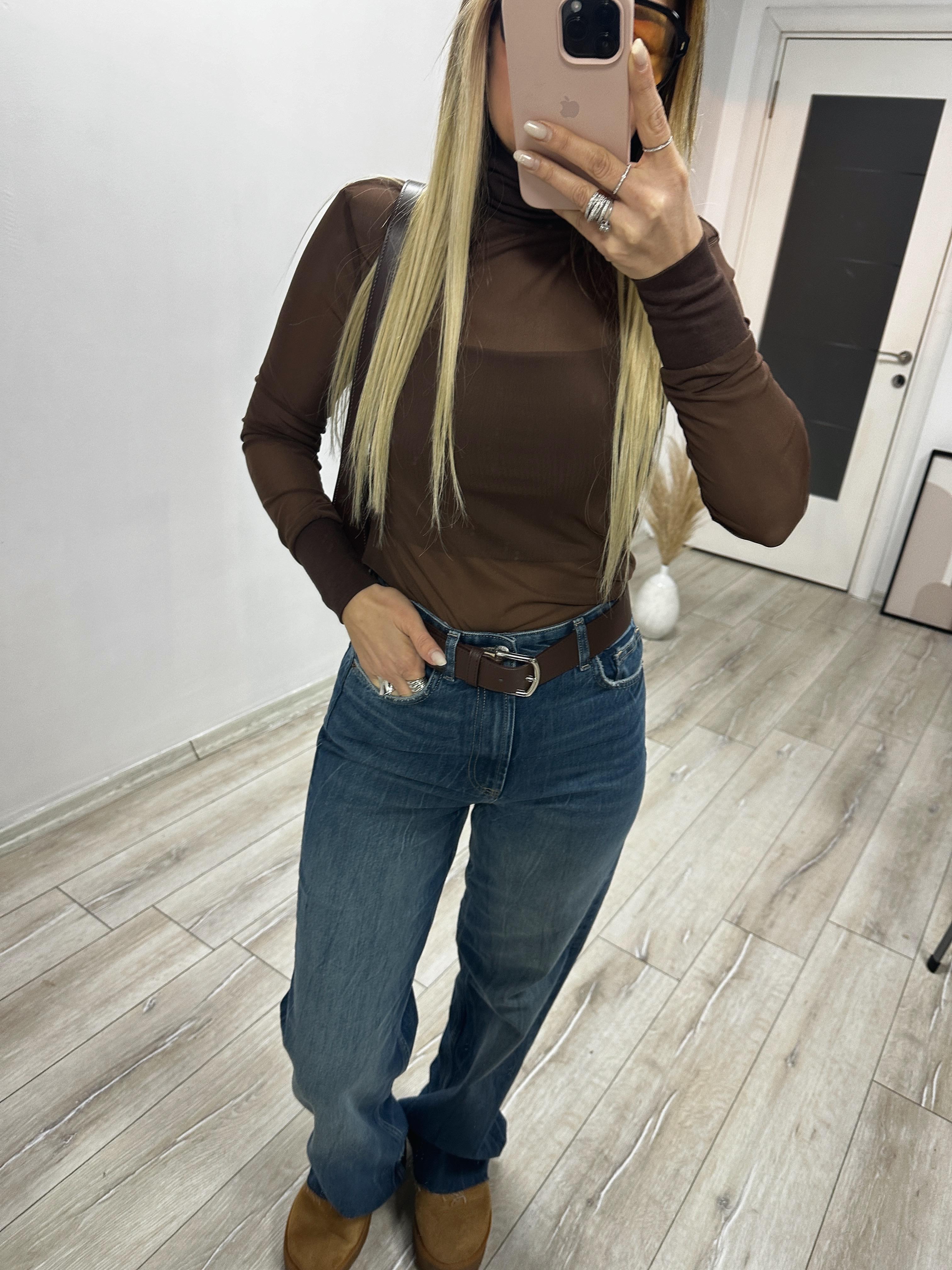 Kahverengi Tül Bluz 