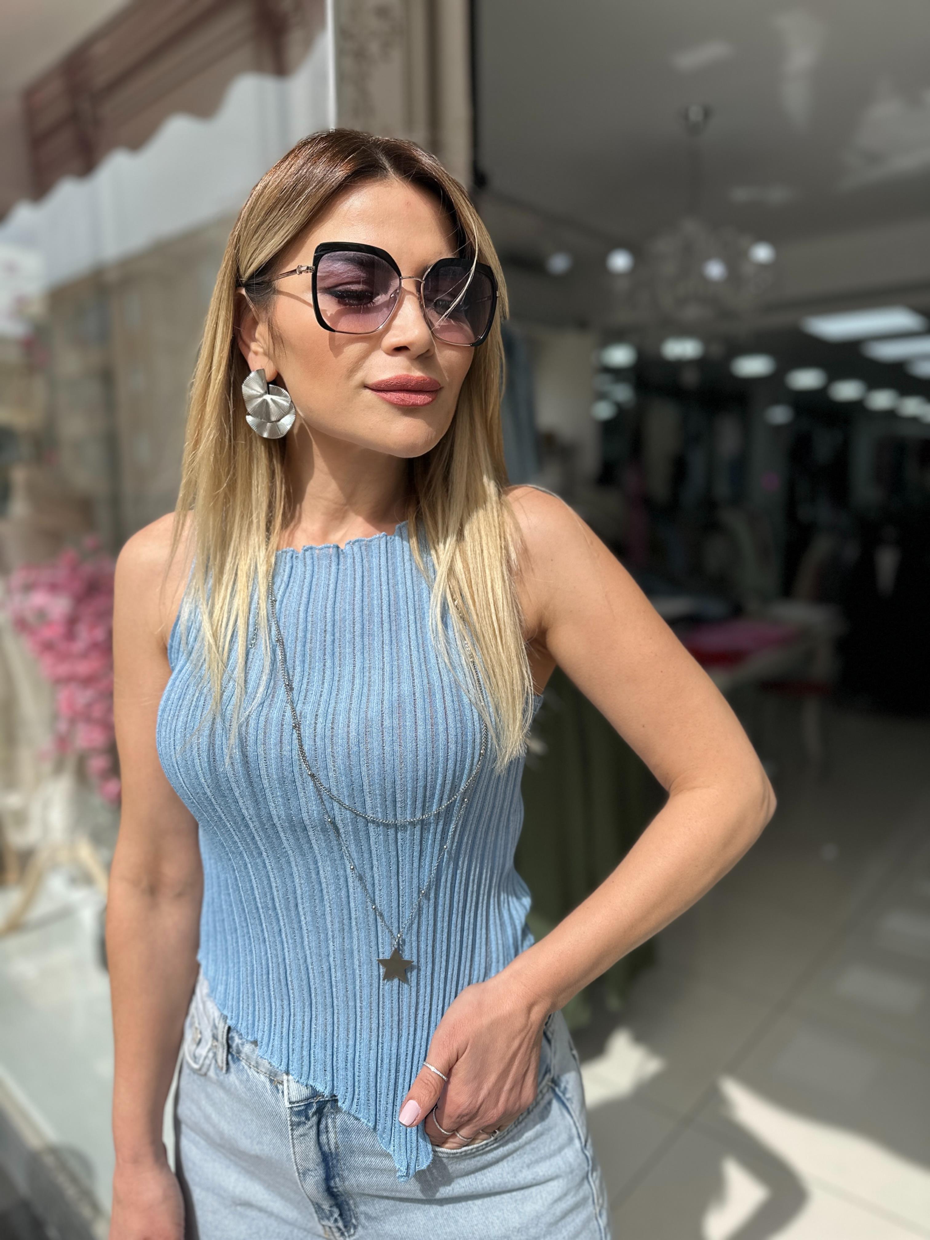 Kayık Yaka Fitilli Transparan Triko Bluz