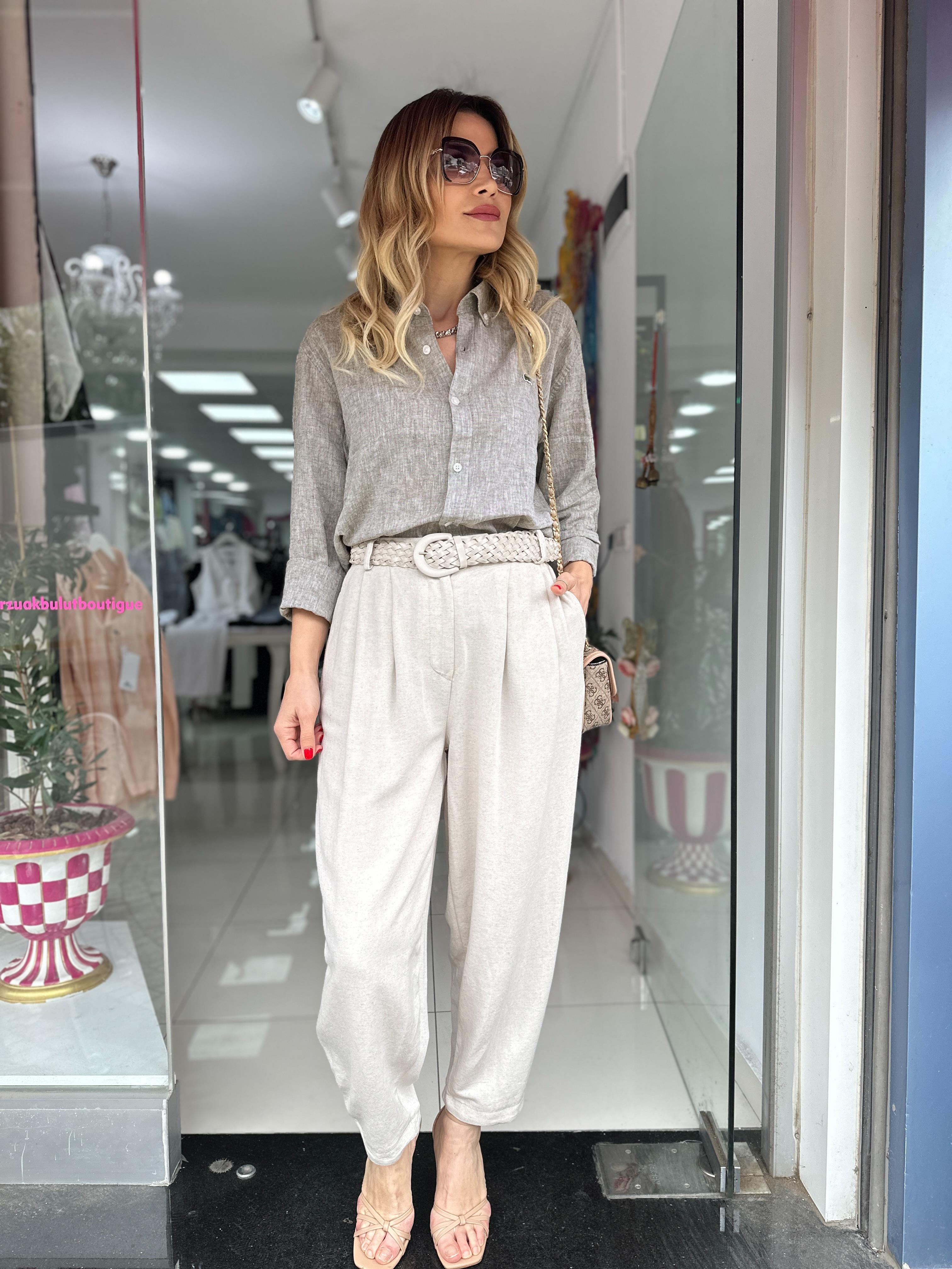 Kemerli Keten Pantolon