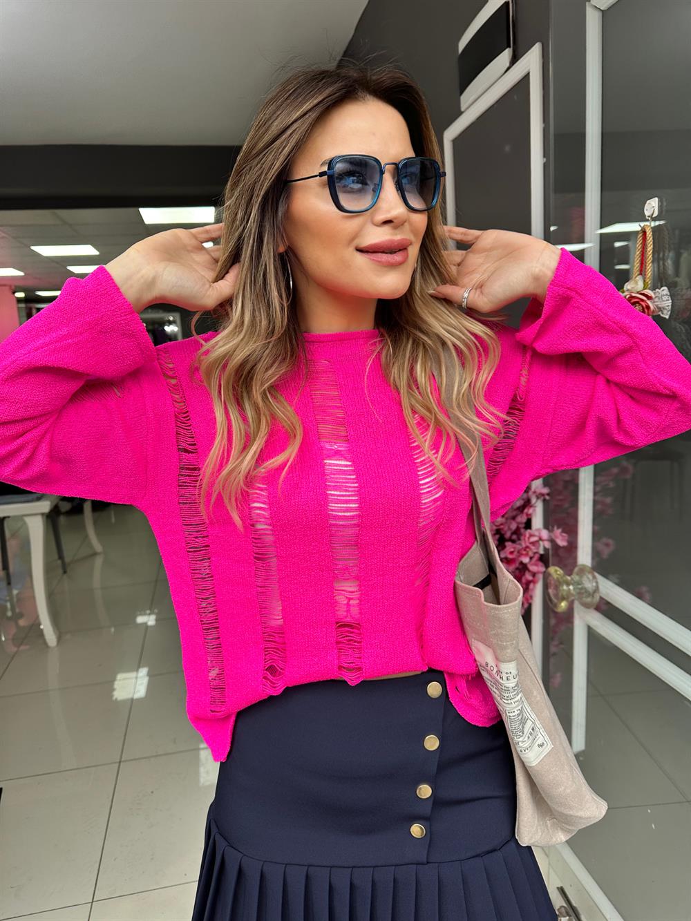 KLN Pembe File Detay Triko