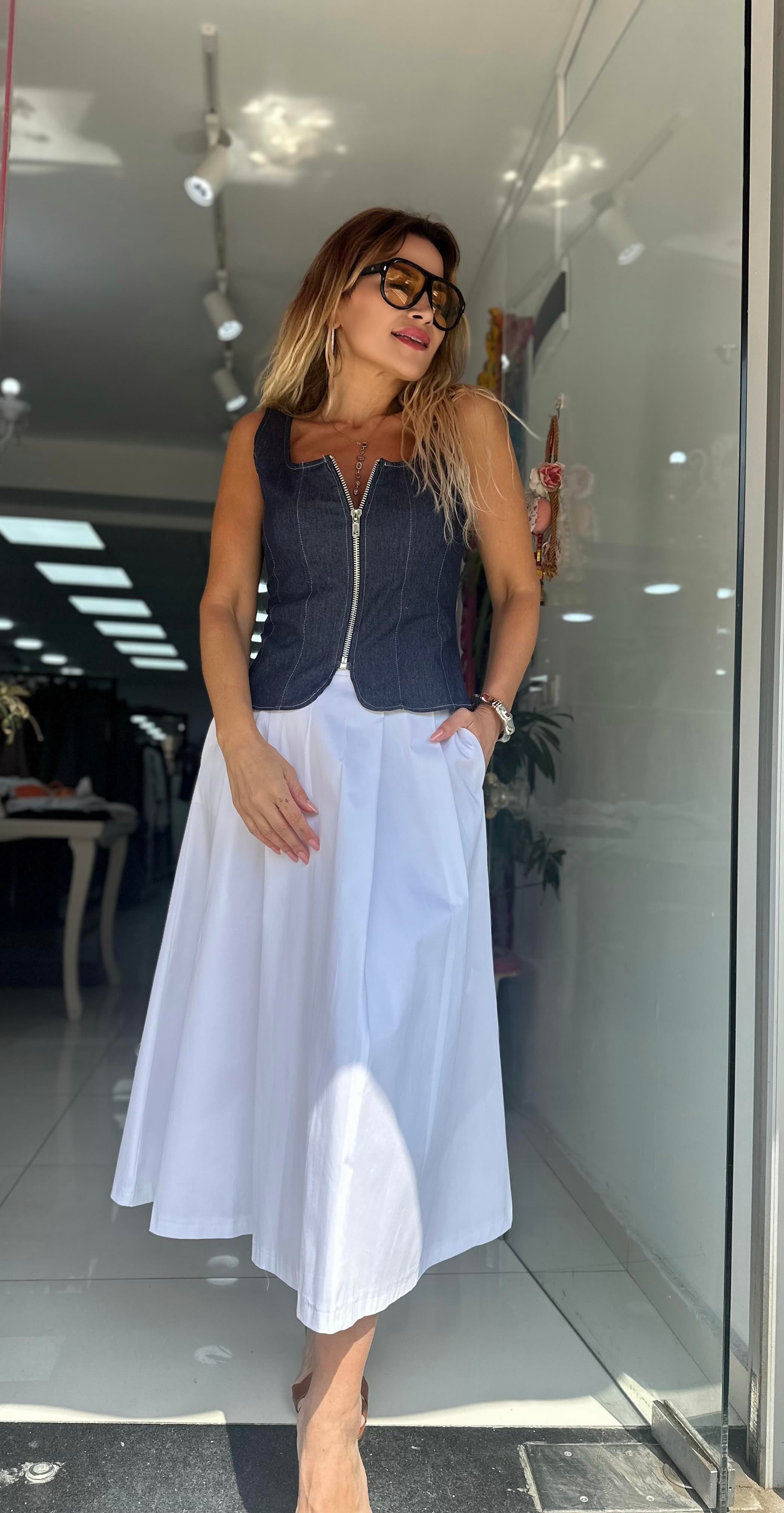 KR Beyaz Pileli Etek 