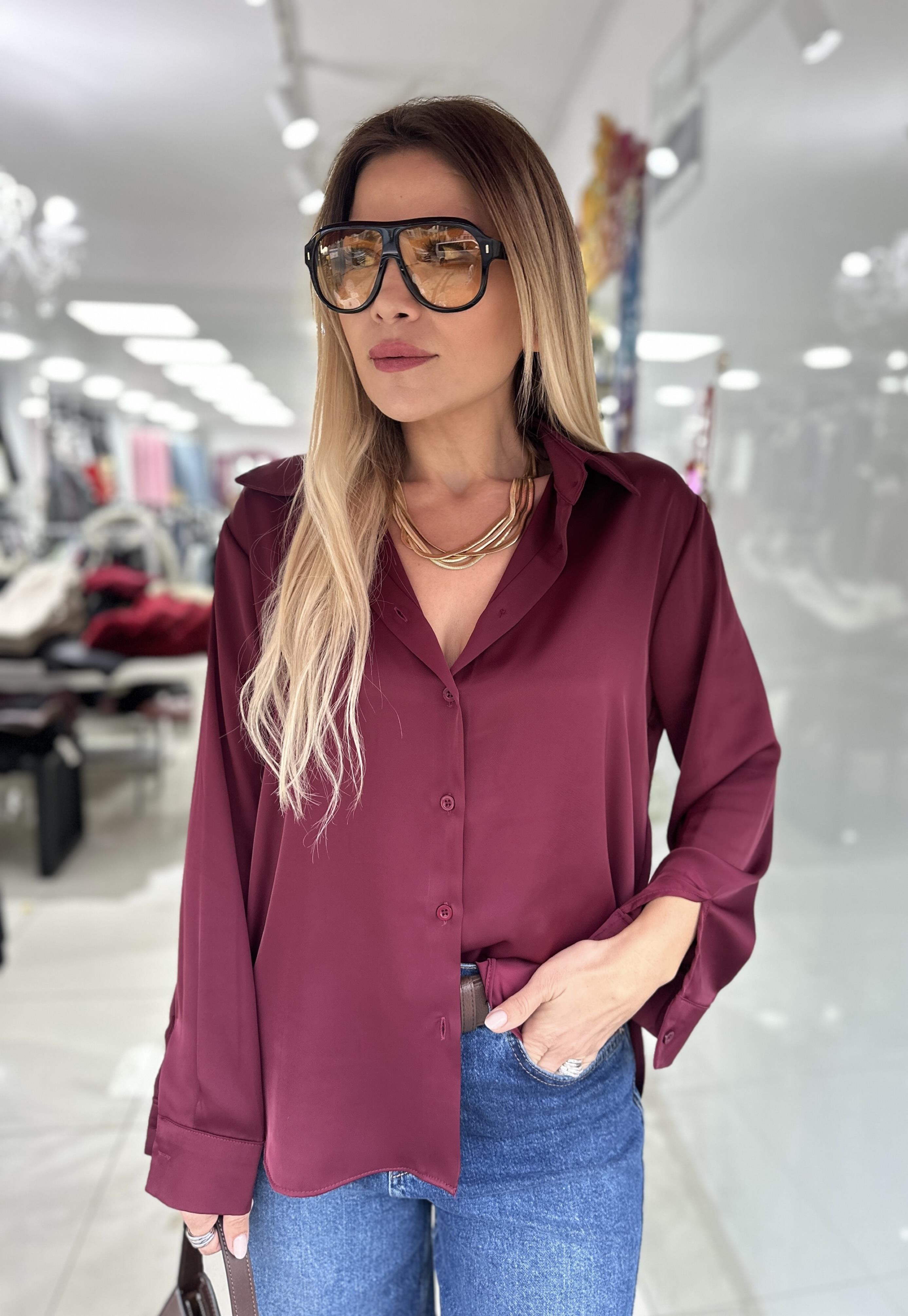 KR Bordo Saten Gömlek 