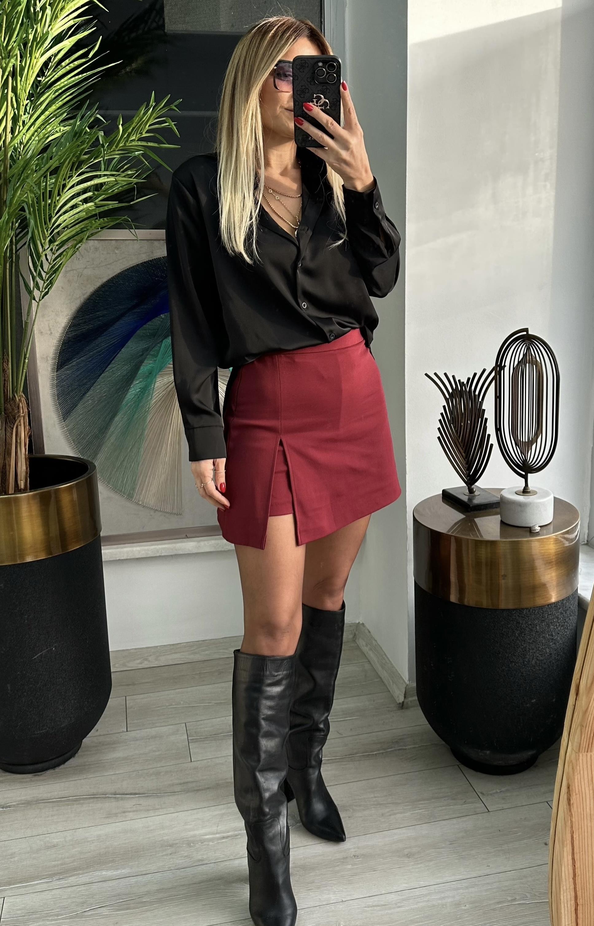 KR İçi Şortlu Bordo Etek