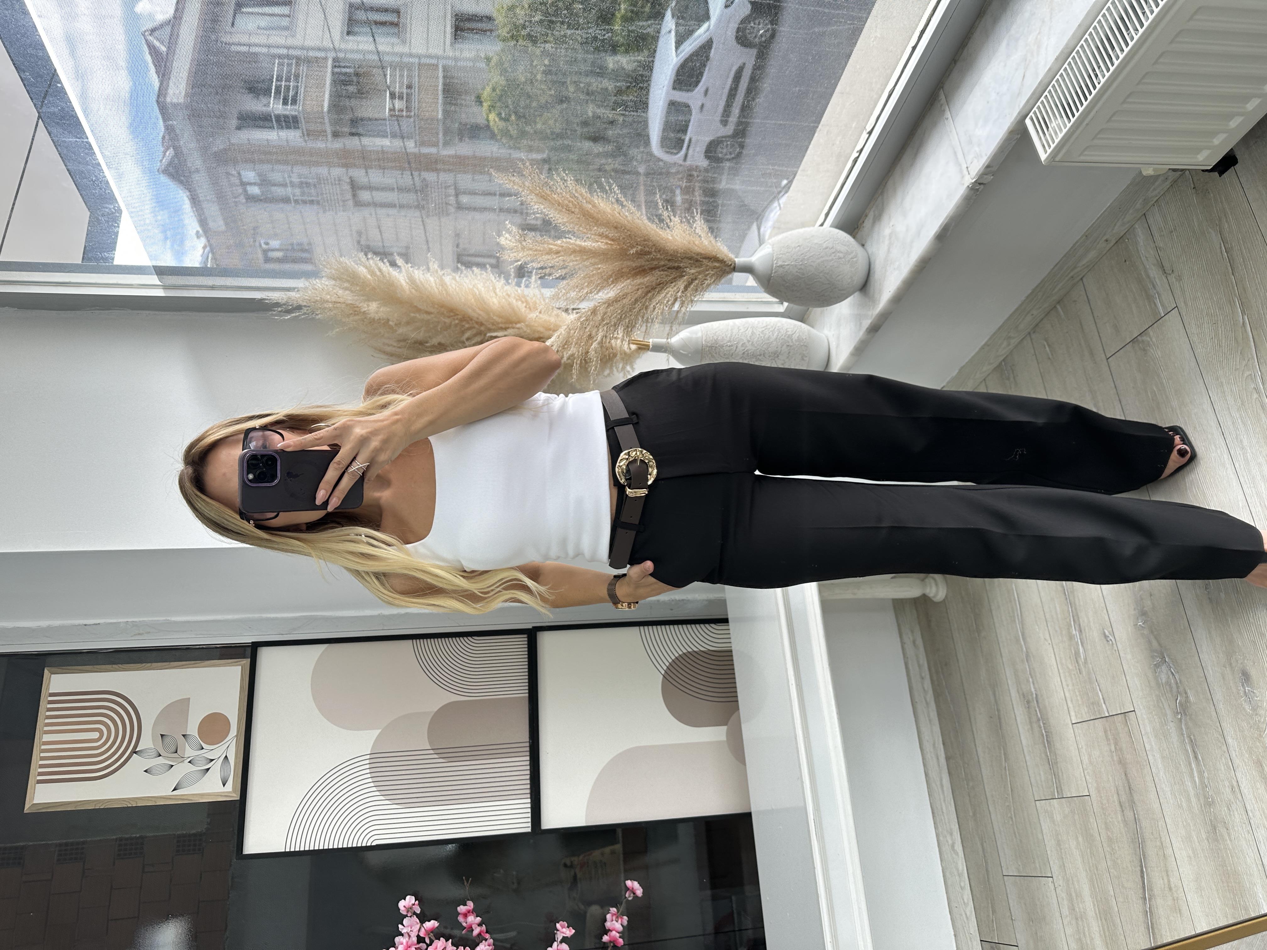 KR Kemerli Siyah Pantolon