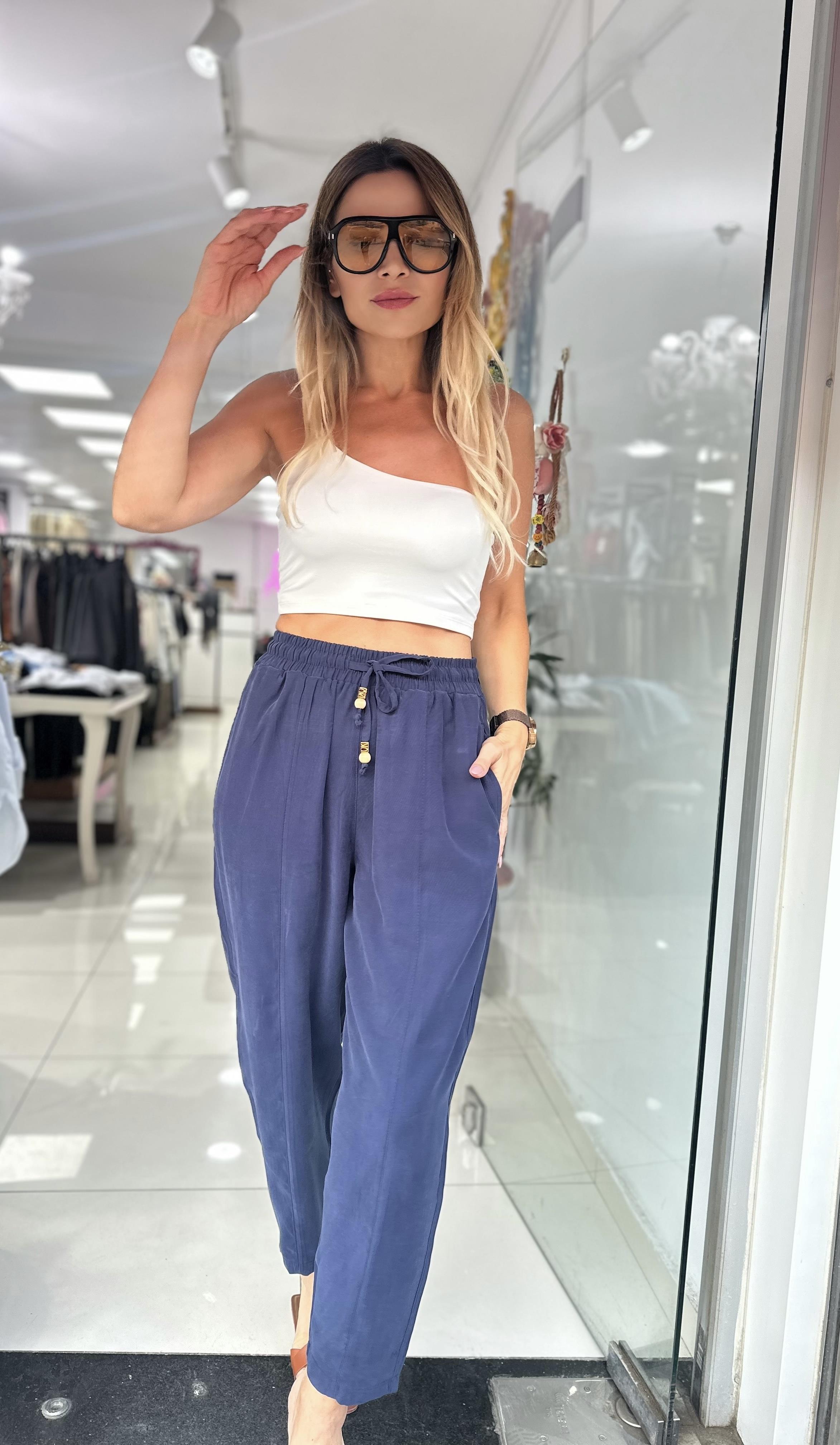 KR Lacivert Beli Lastikli Dokuma Pantolon 