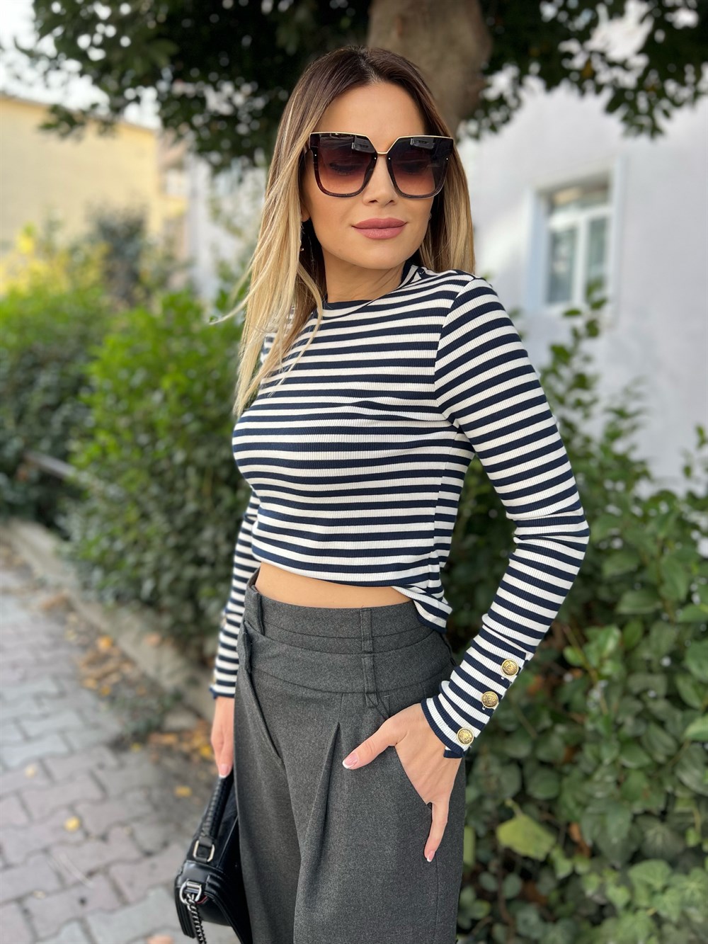 KR Lacivert Beyaz Çizgili Body