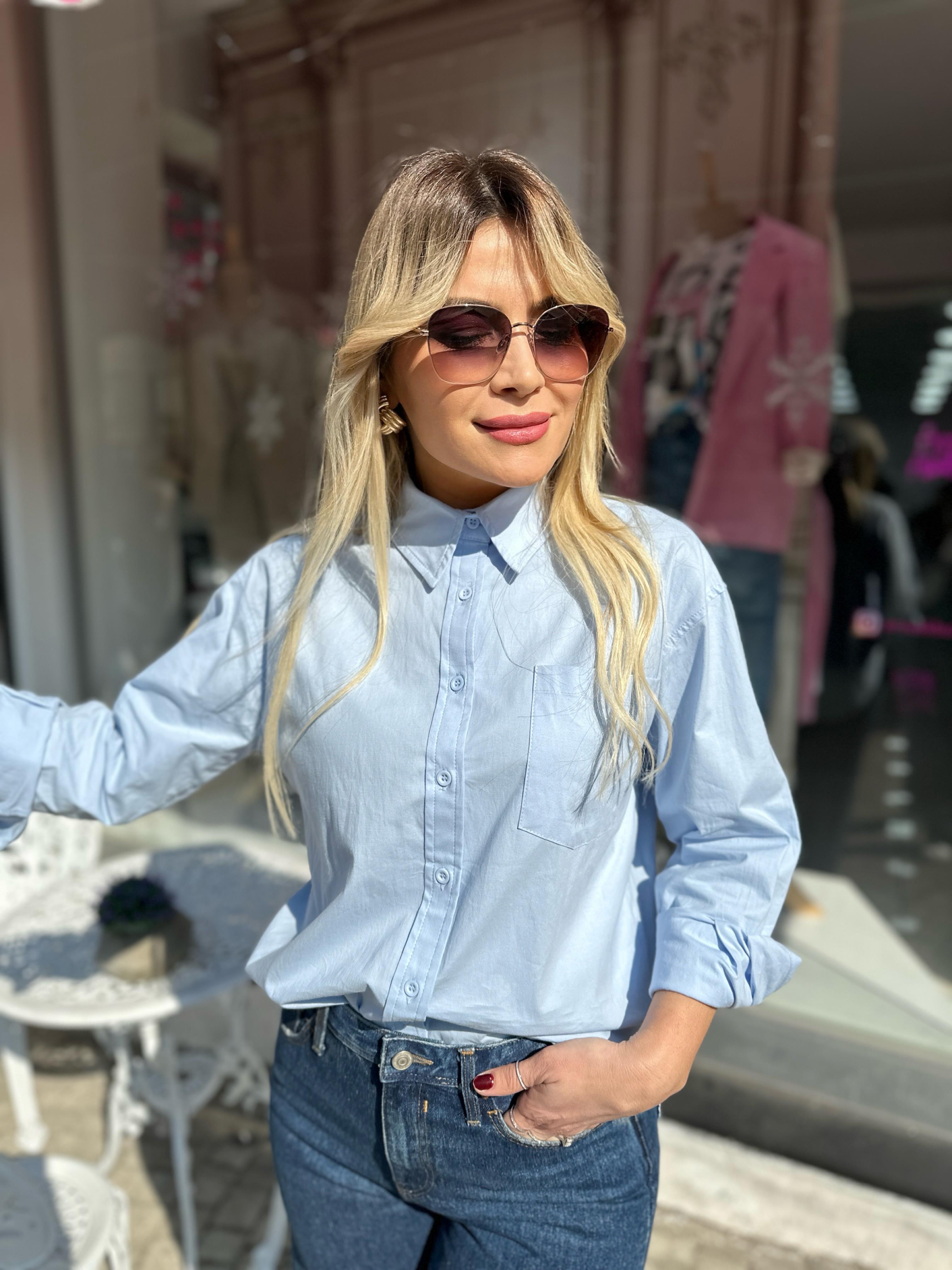 KR Mavi Oversize Gömlek 