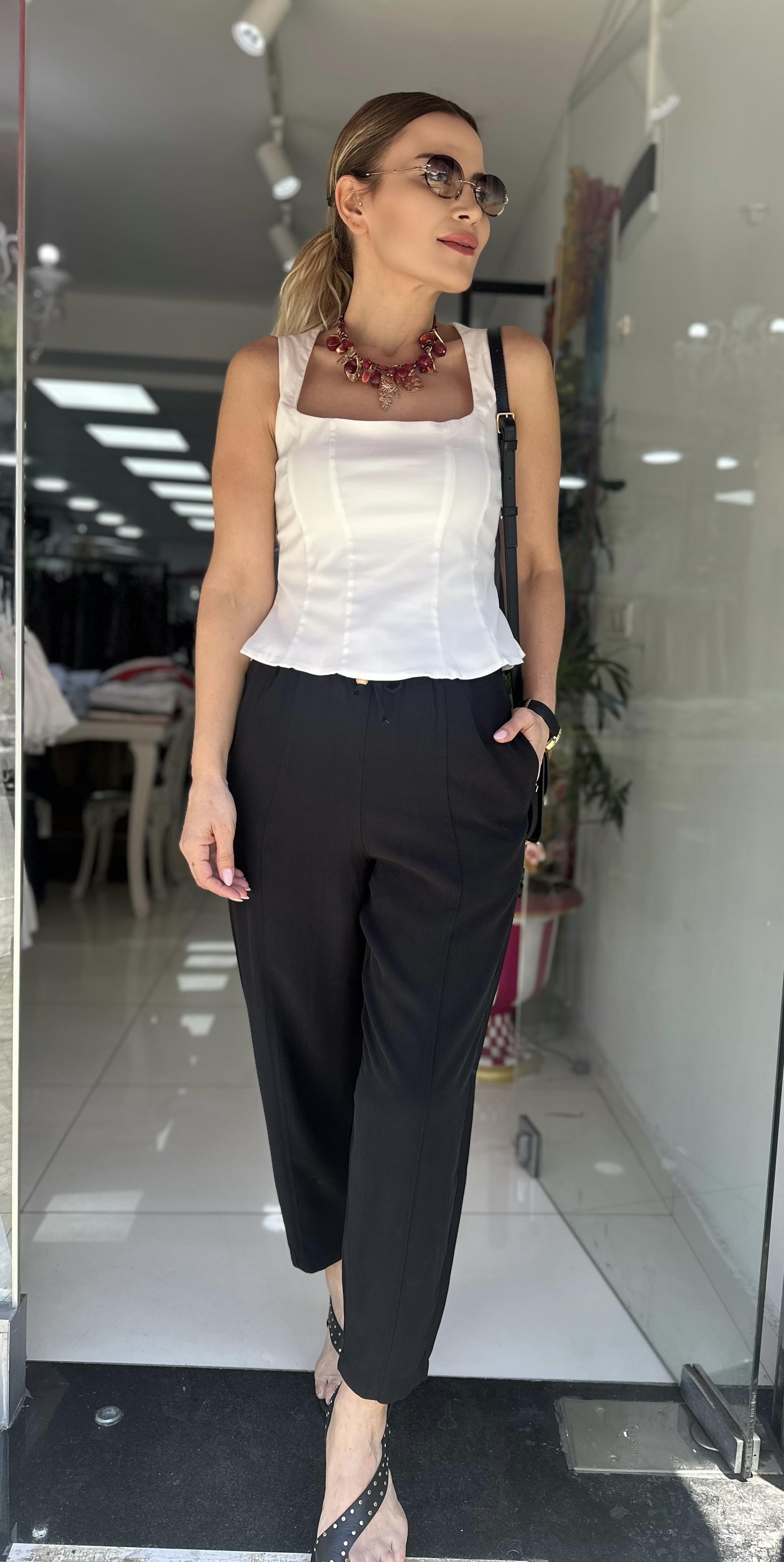 KR Siyah Beli Lastikli Dokuma Pantolon 