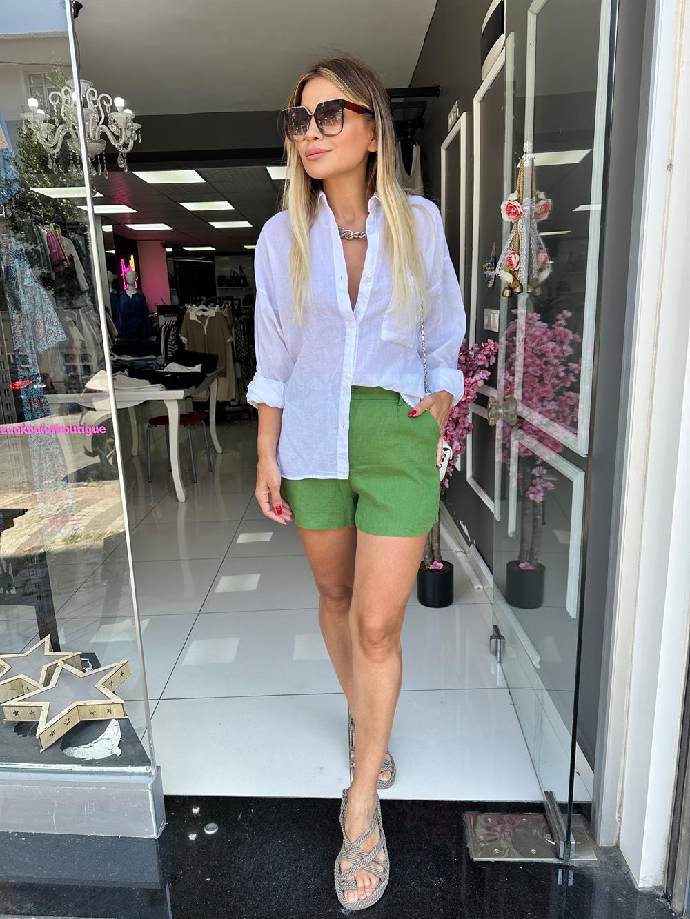 KR Yeşil Keten Şort 