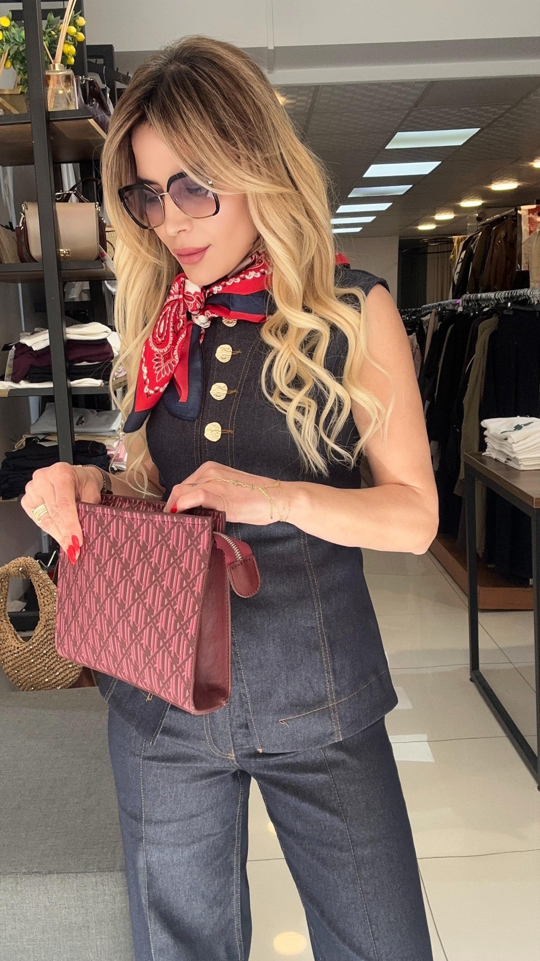 Laciver Likralı Denim Takım