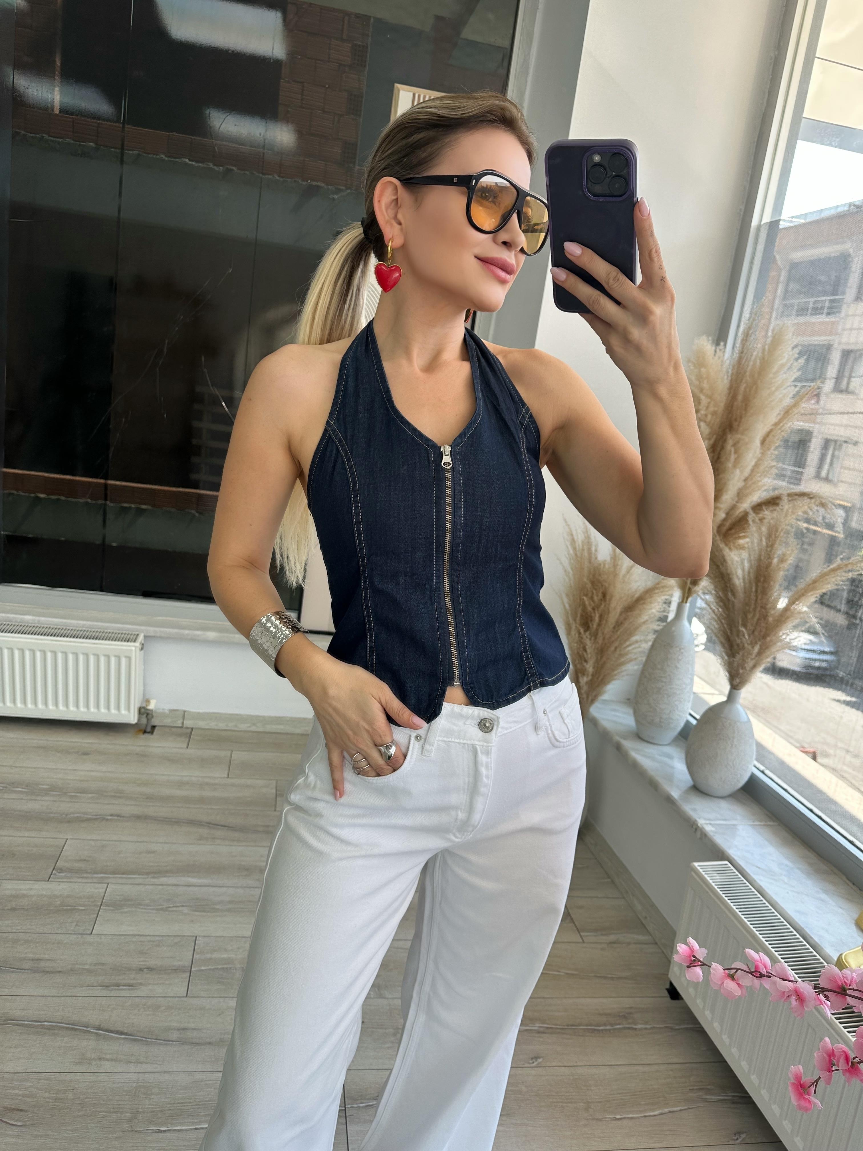 Lacivert Denim Büstiyer