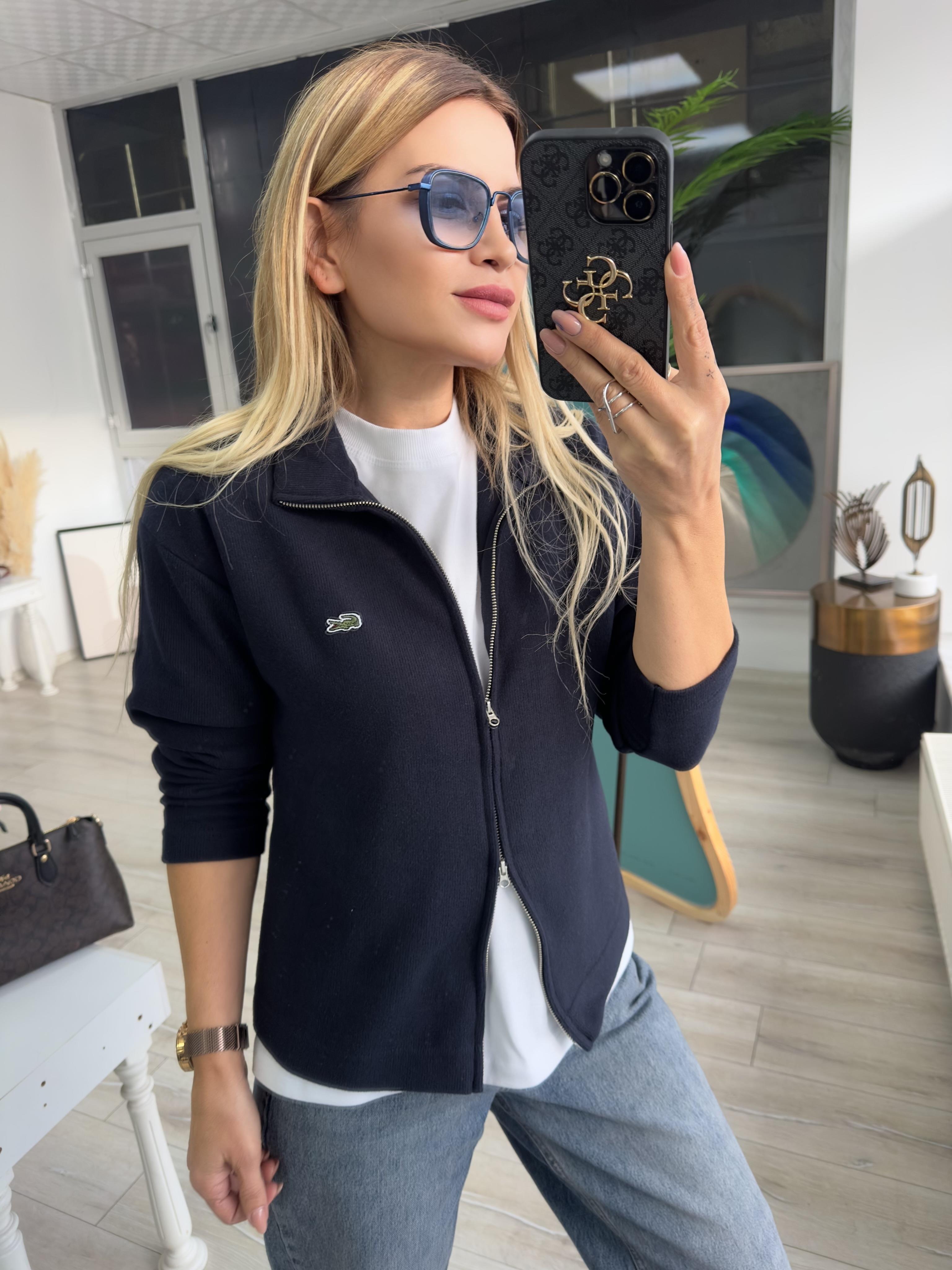 Lacivert Fermuarlı Dokuma Hırka