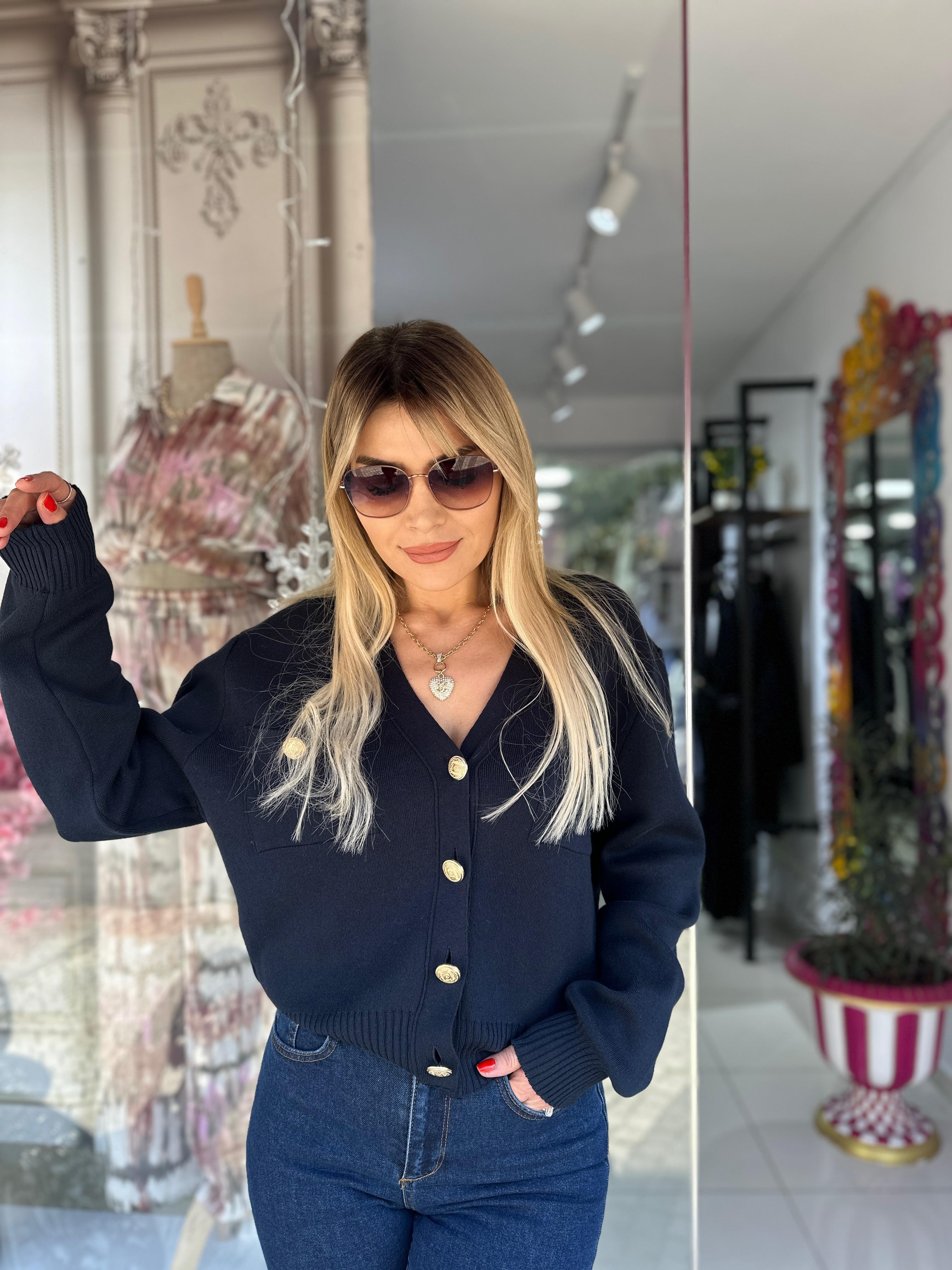 Lacivert Gold Düğme Hırka 