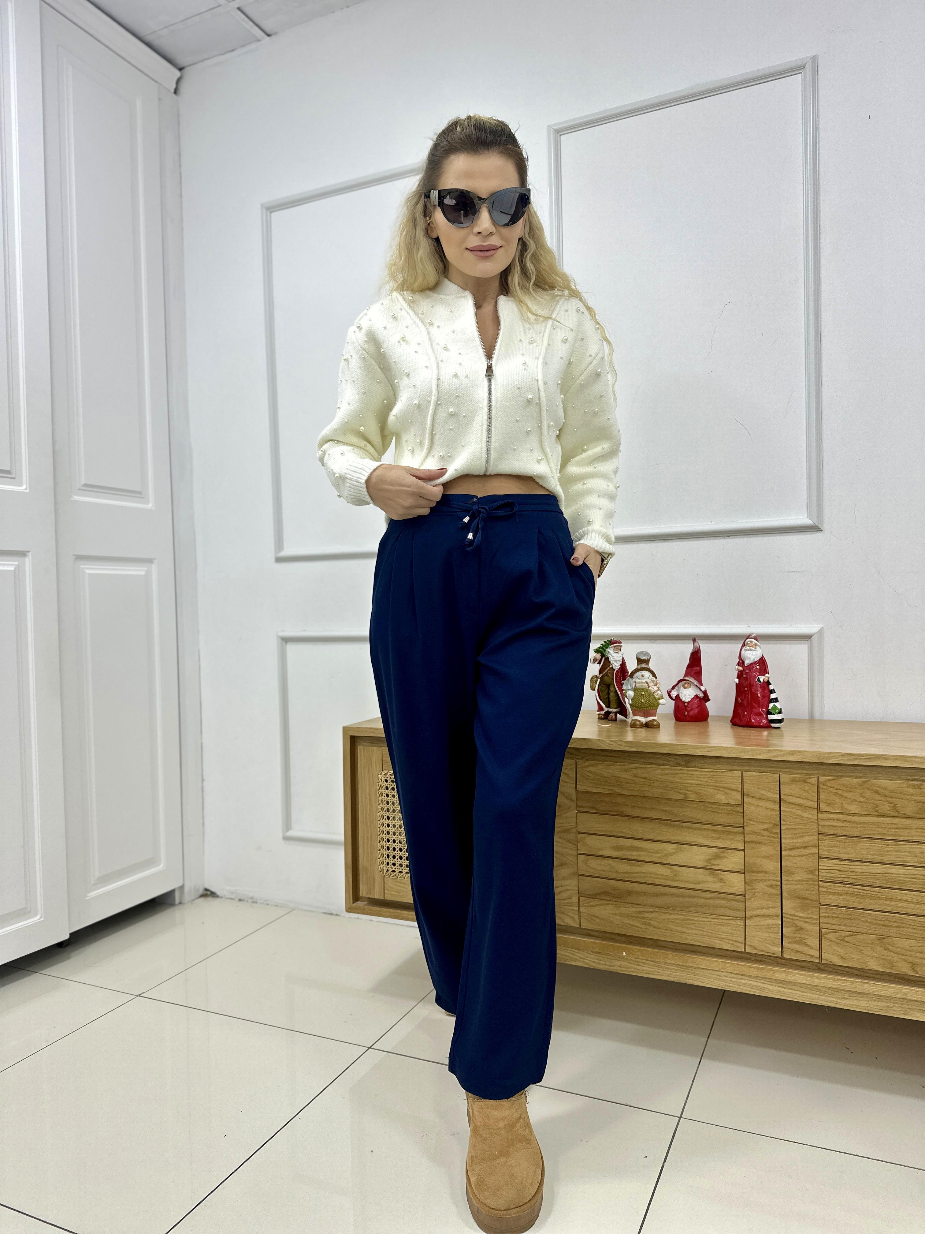 Lacivert Havuç Bel Lastikli Pantalon