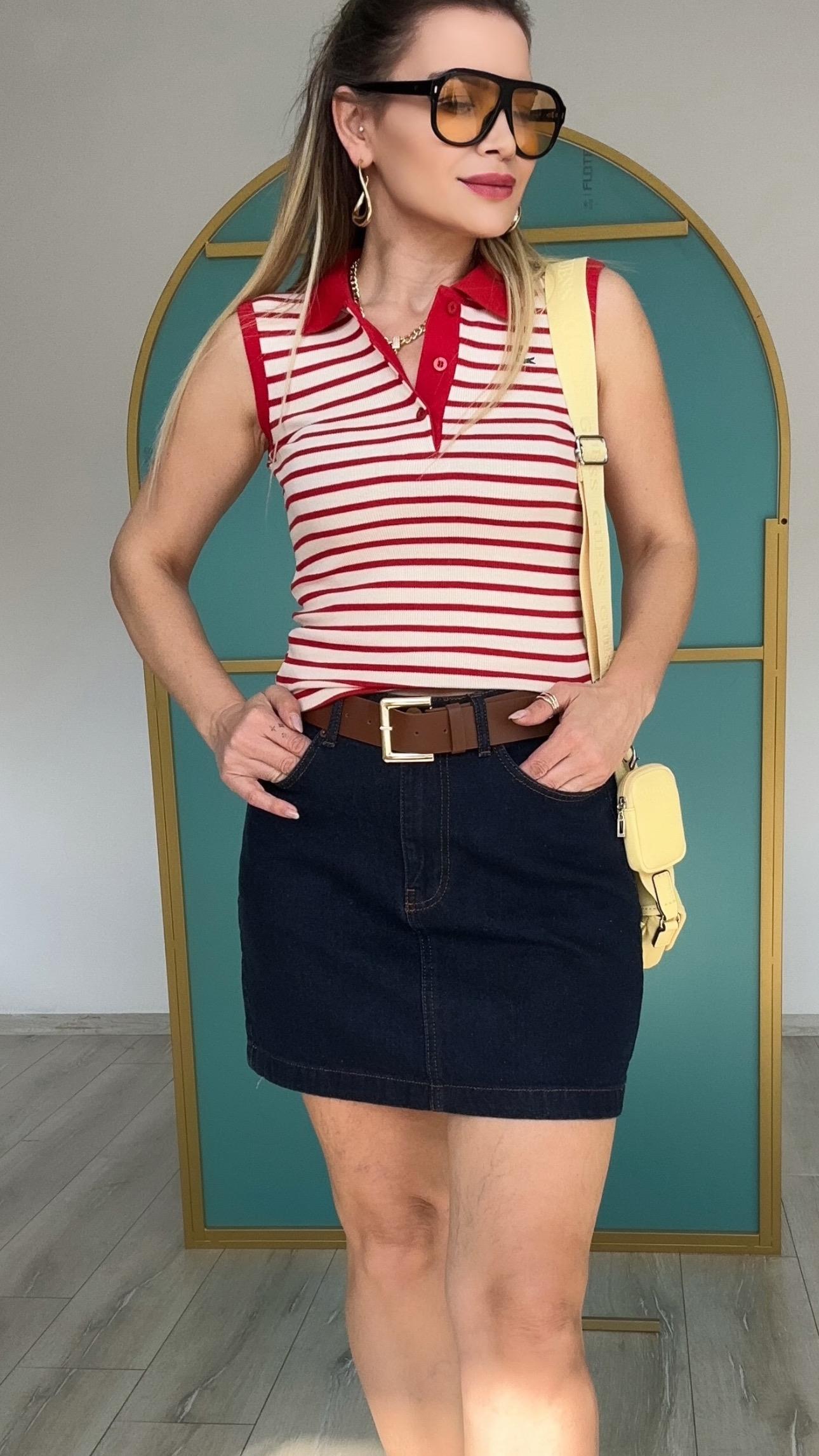 Lacivert Kemerli Denim Etek 