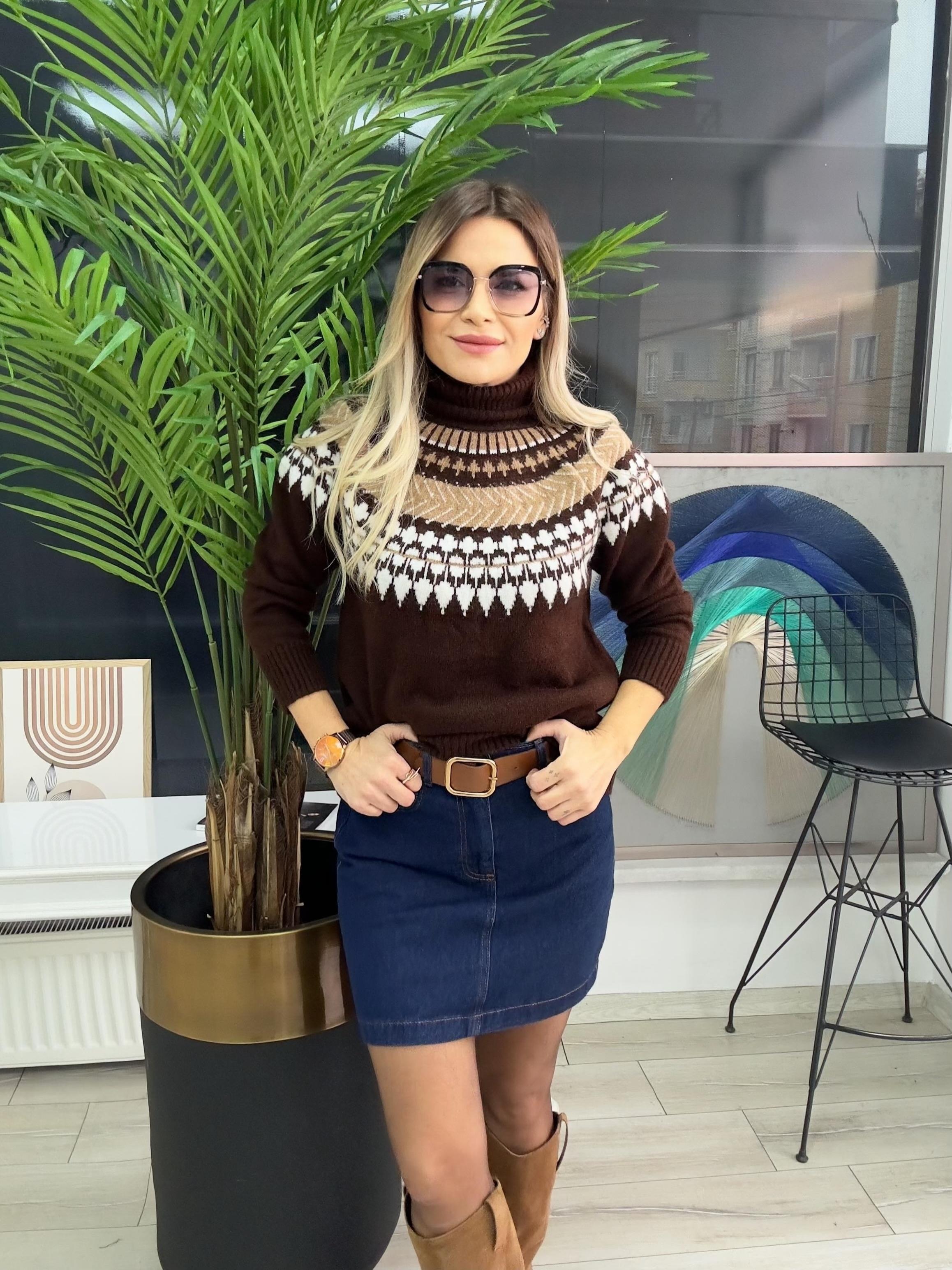 Lacivert Kemerli Denim Etek