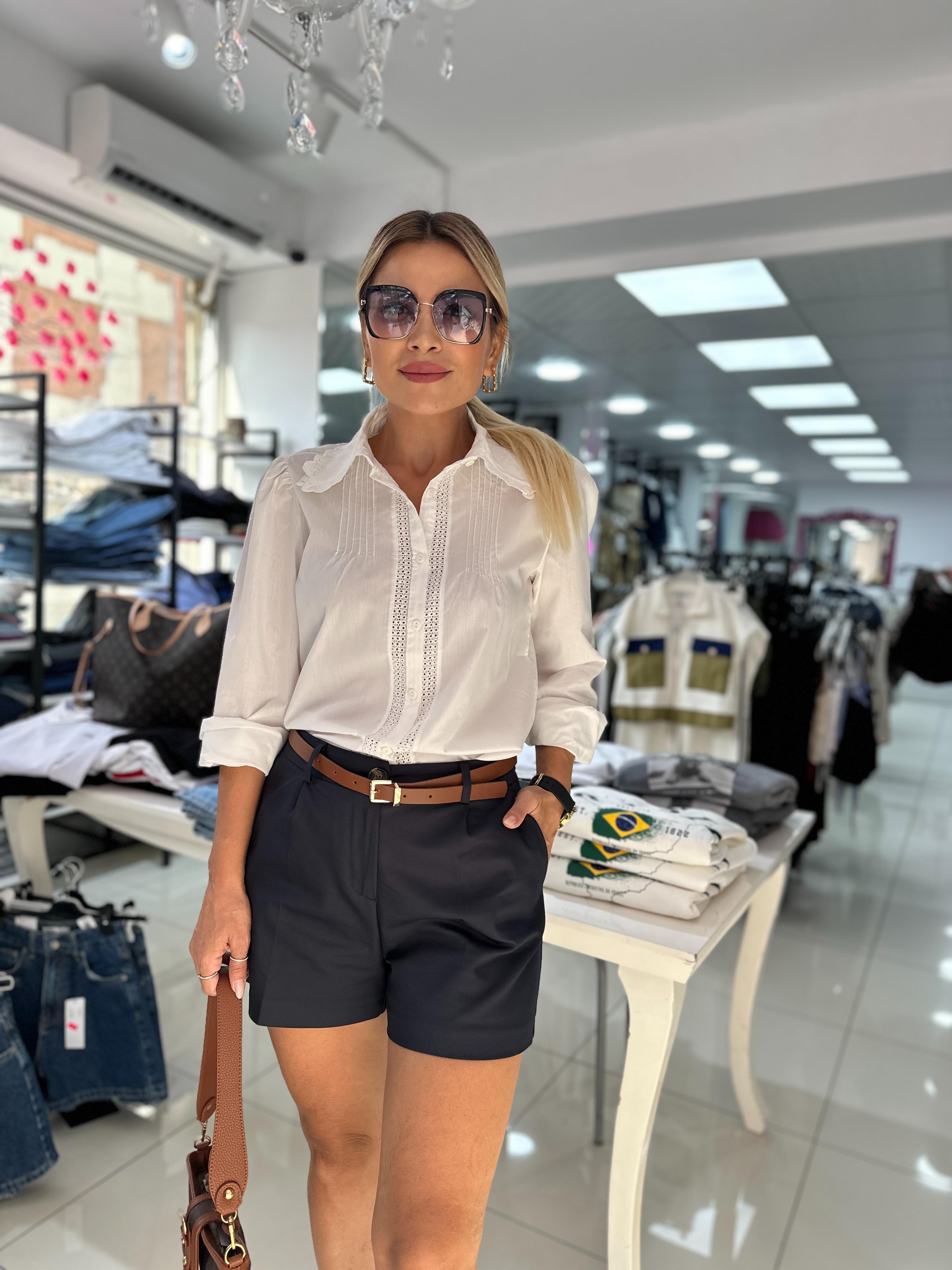 Lacivert Kemerli Şort 