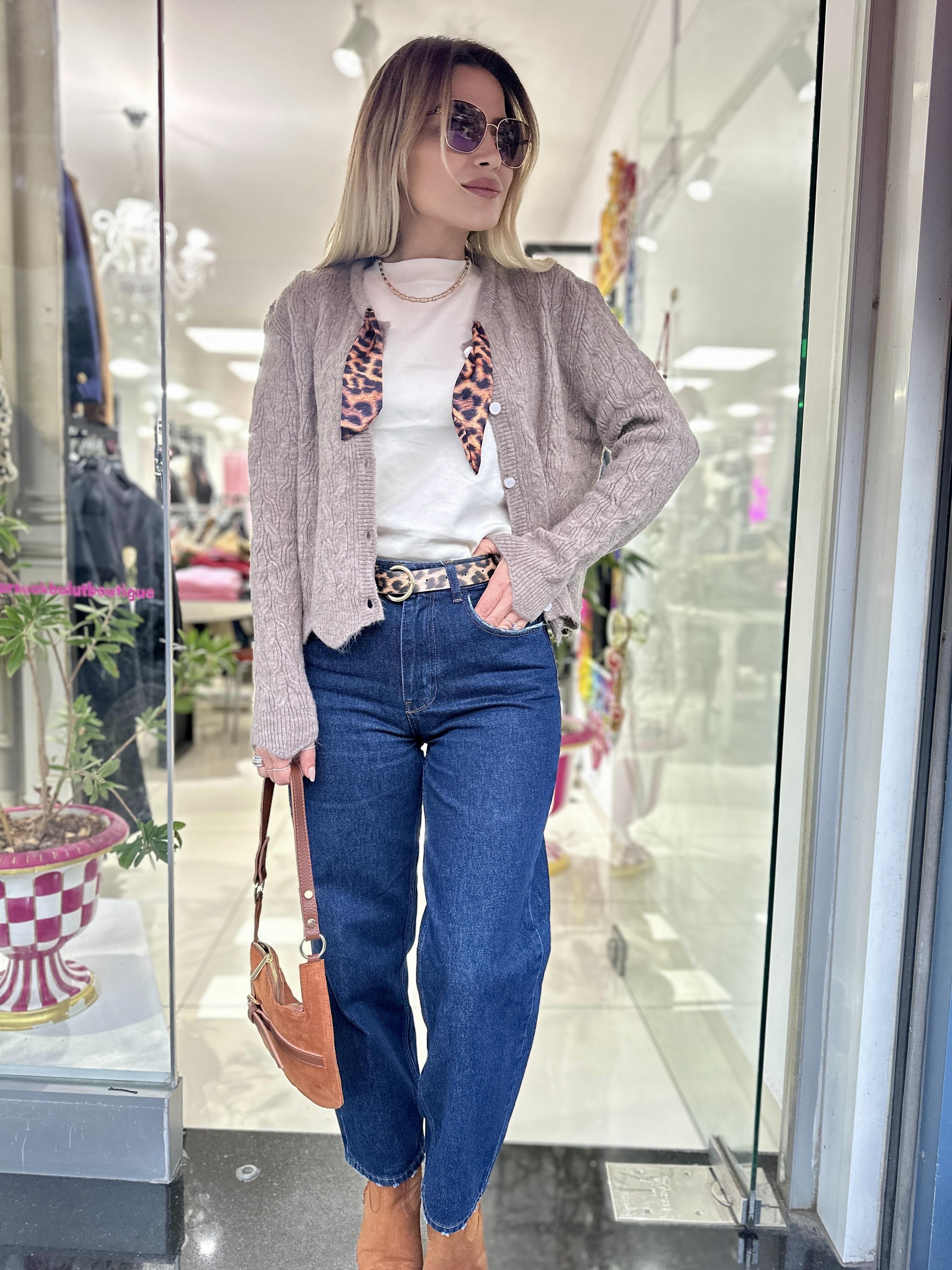 Lacivert Leopar Kemerli Jean 