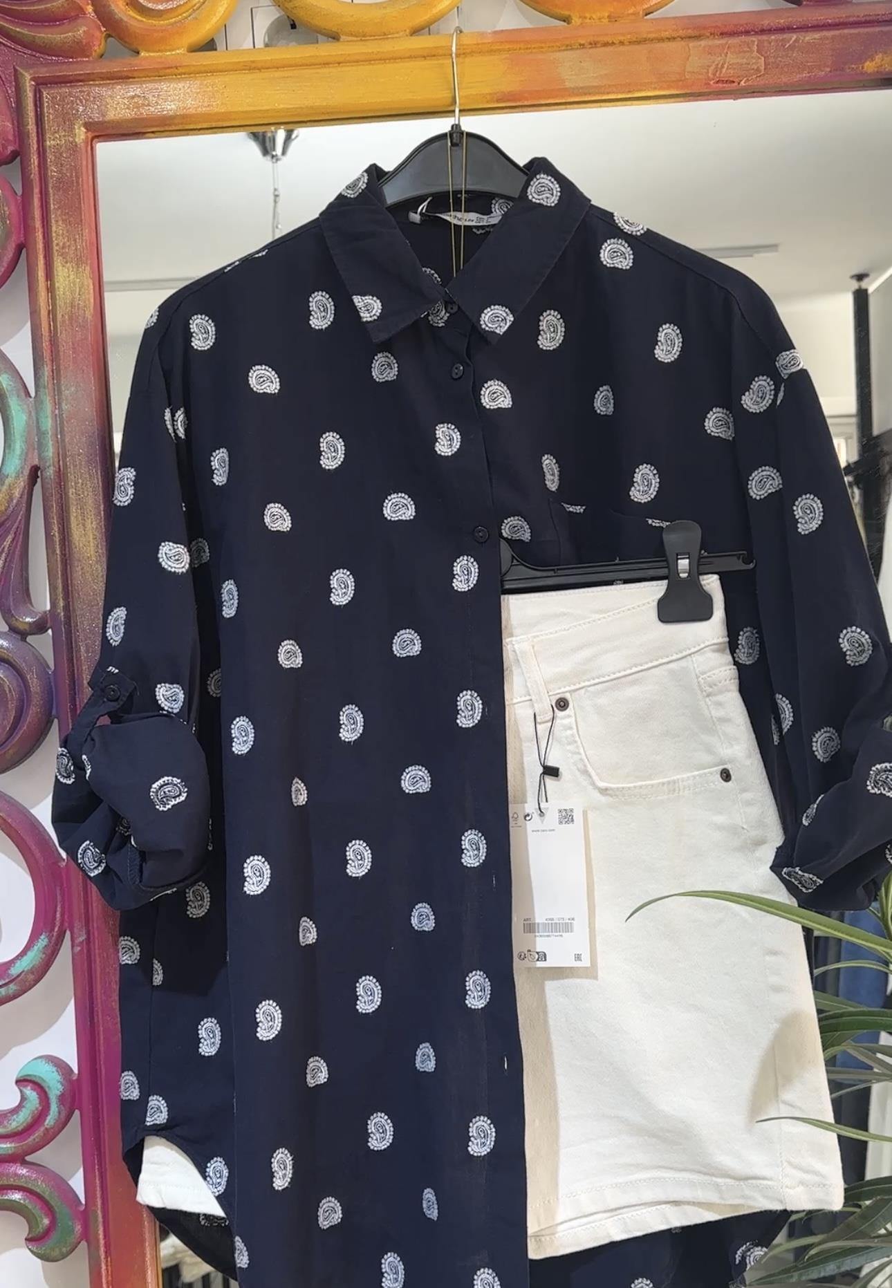 Lacivert Nakışlı Gömlek