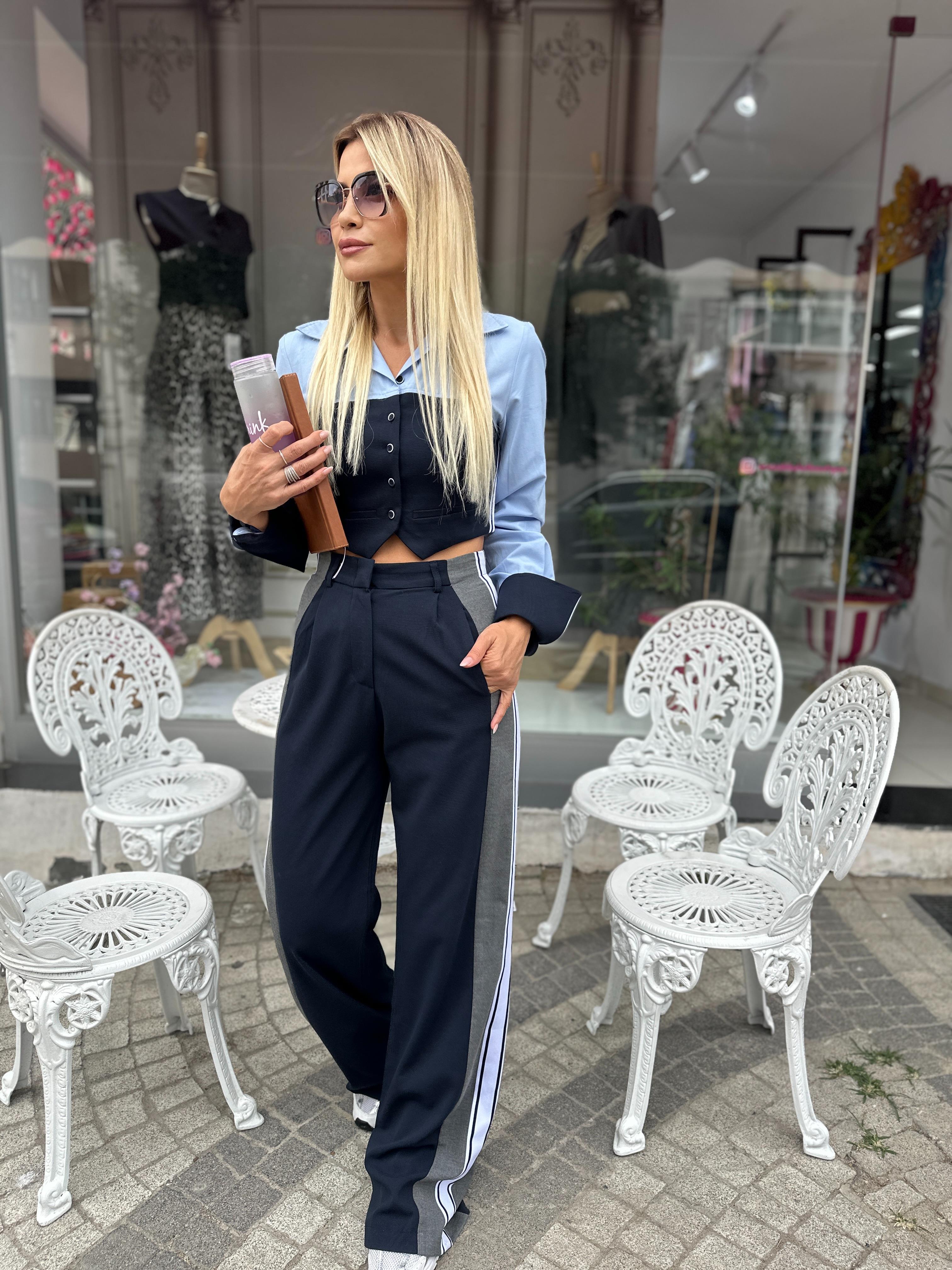 Lacivert Ribana Detaylı Pantolon
