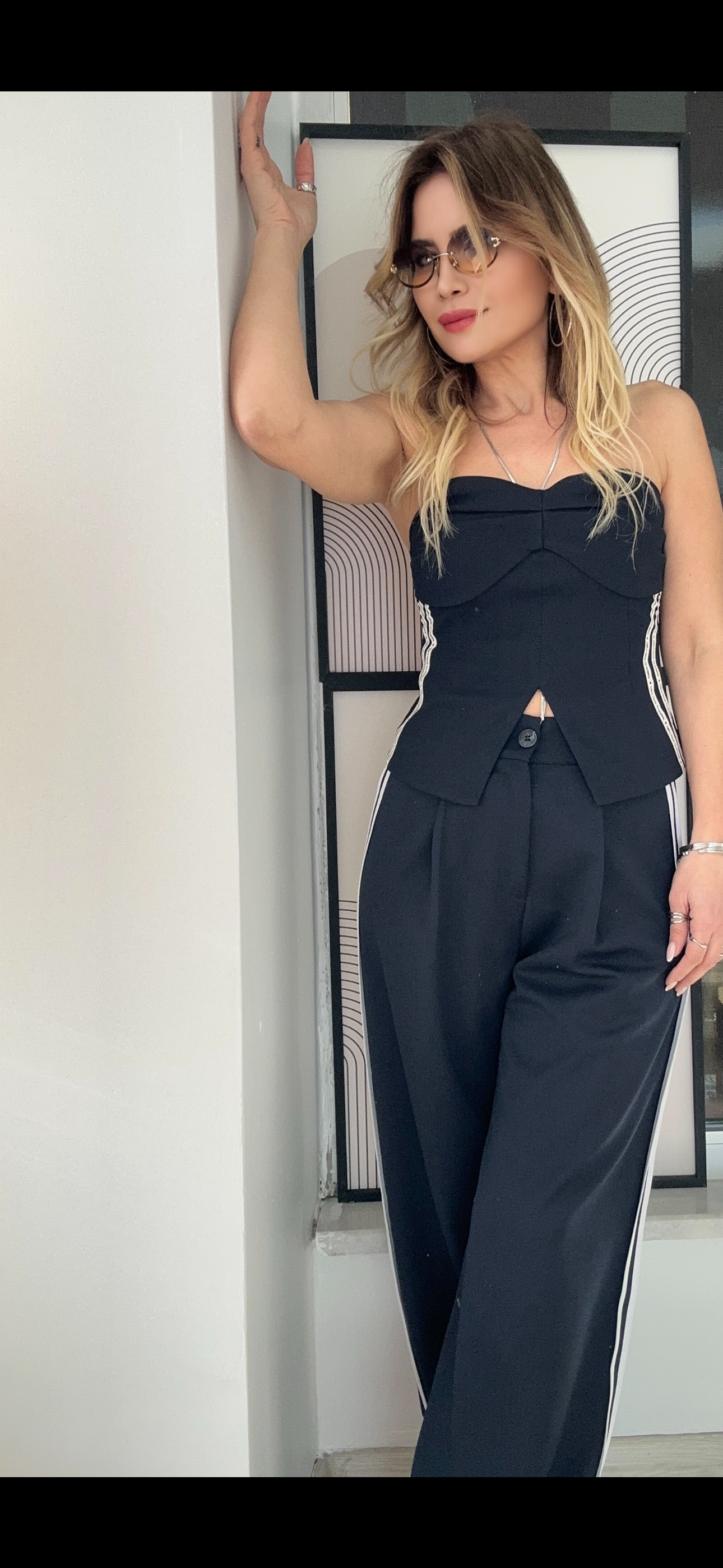 Lacivert Straplez Tasarım Bluz 