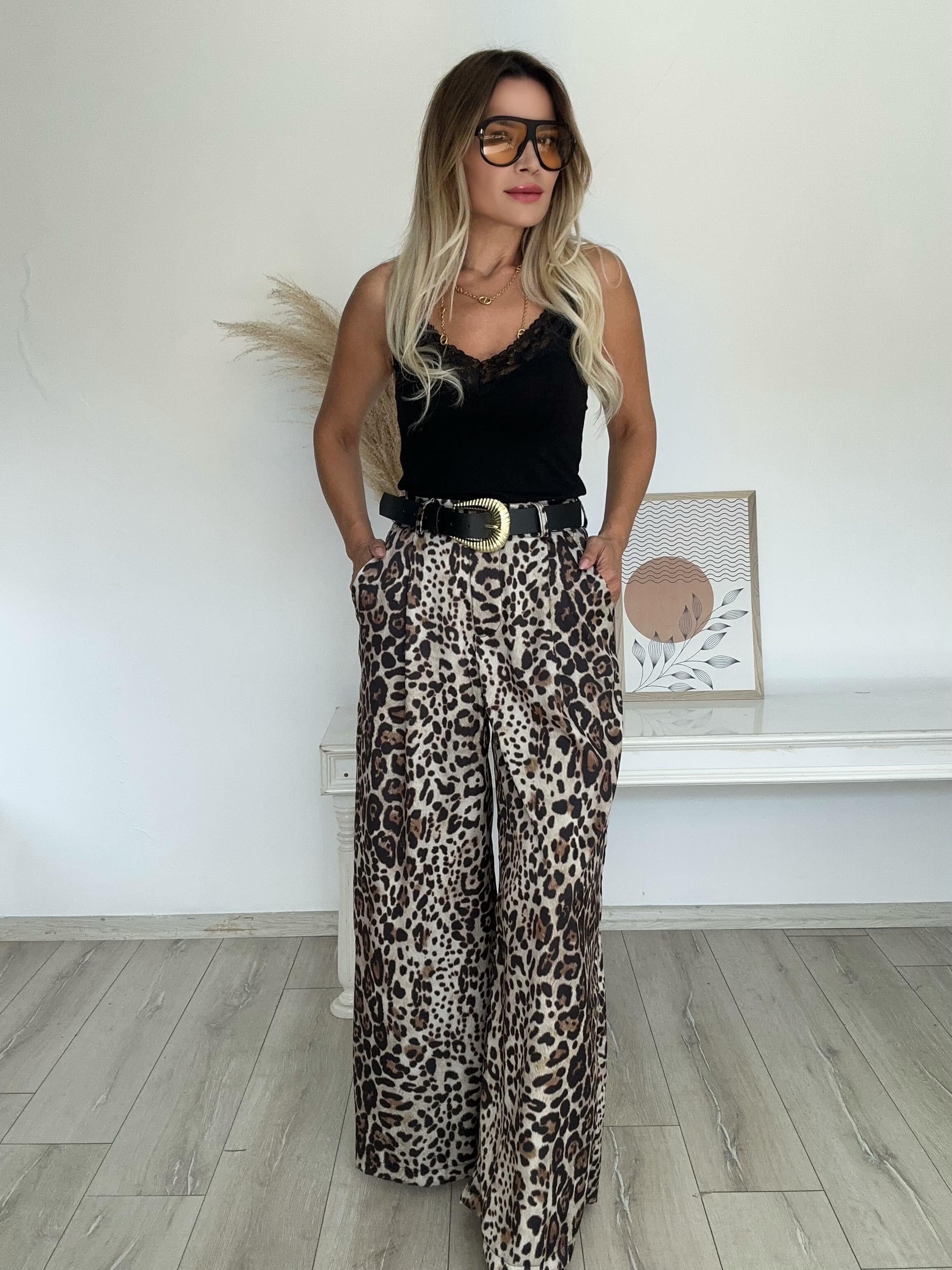 Leopar Desenli Kemerli Pantolon
