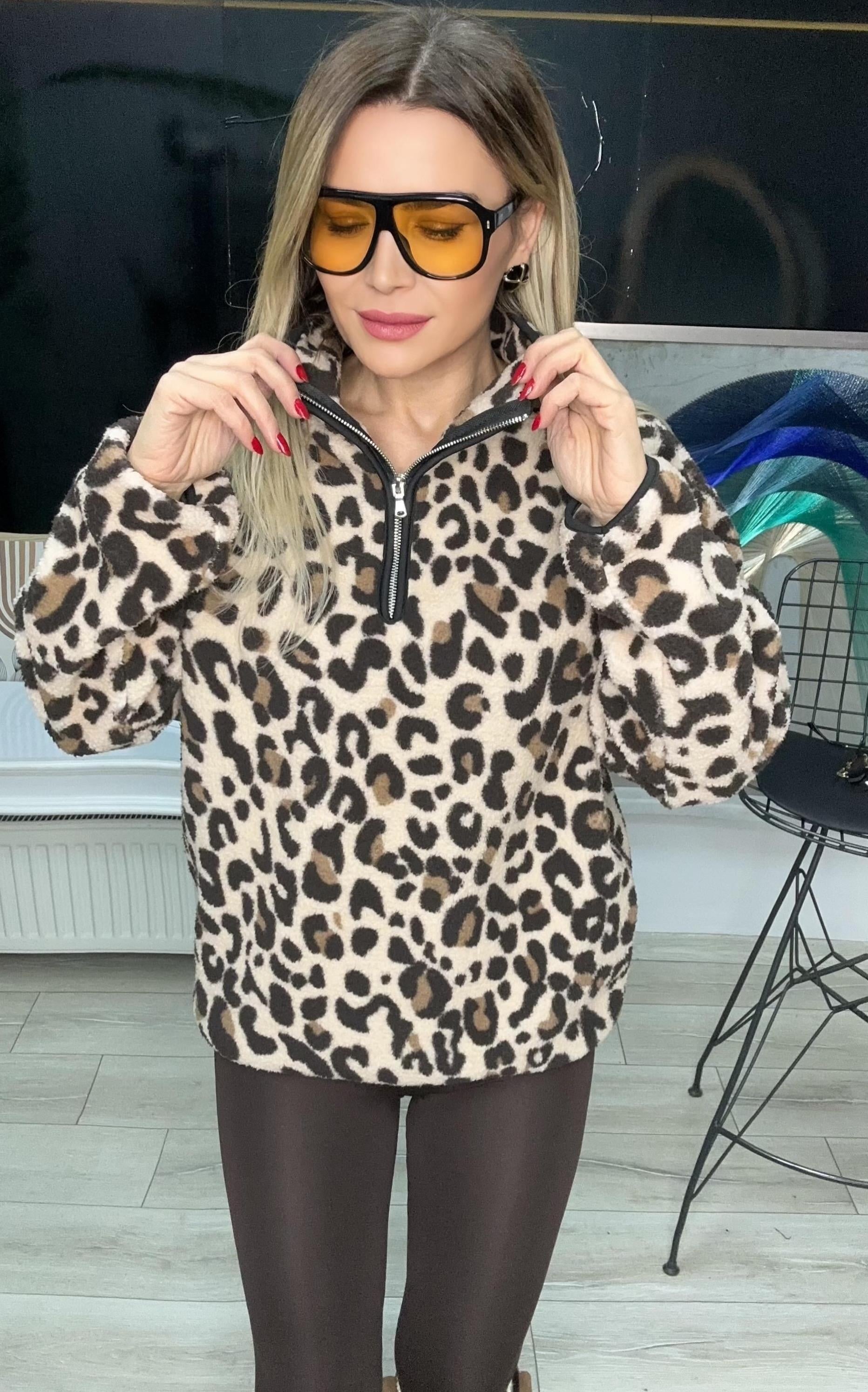 Leopar Desenli Polar Sweat