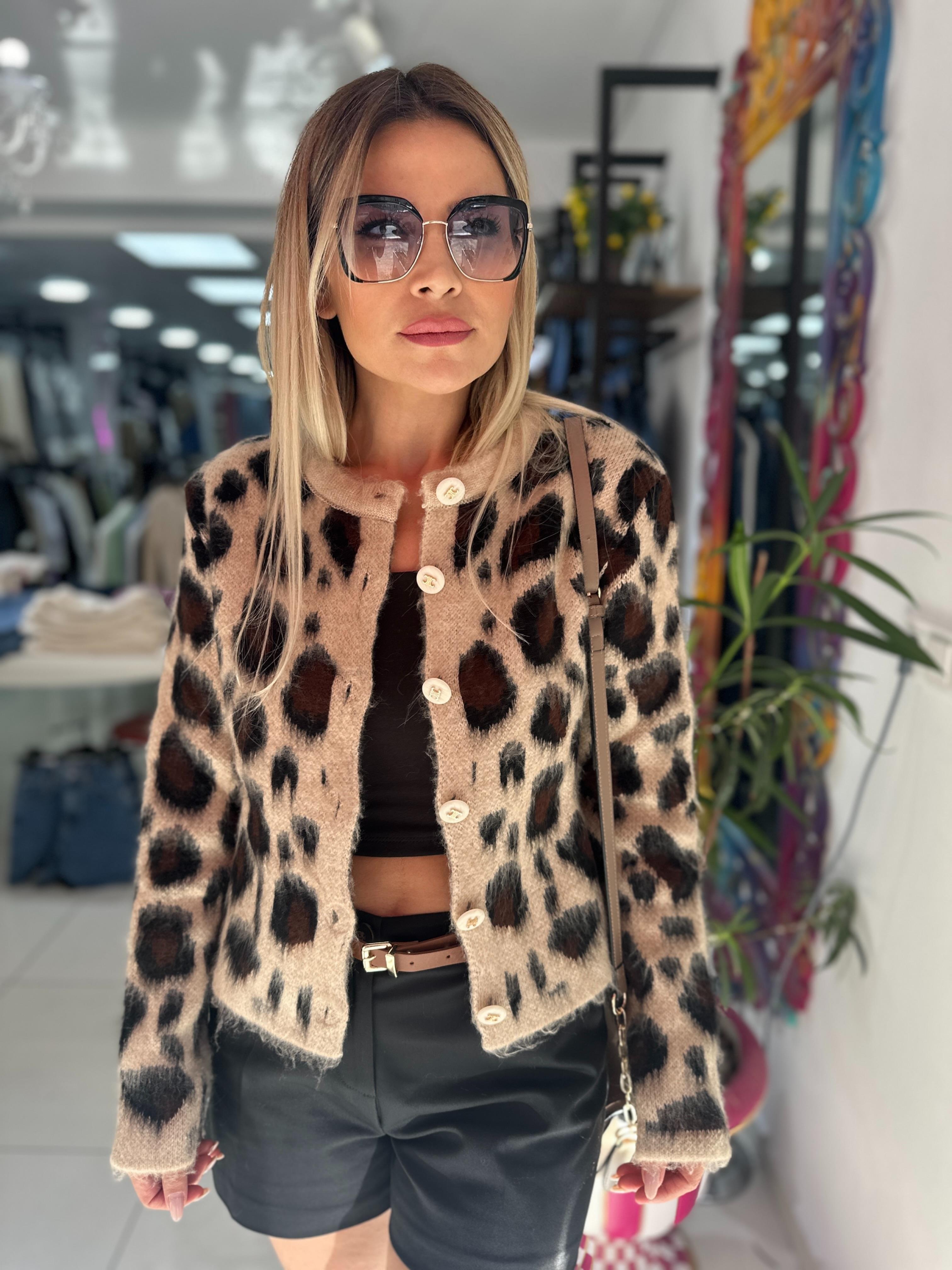 Leopar Desenli Şardonlu Hırka