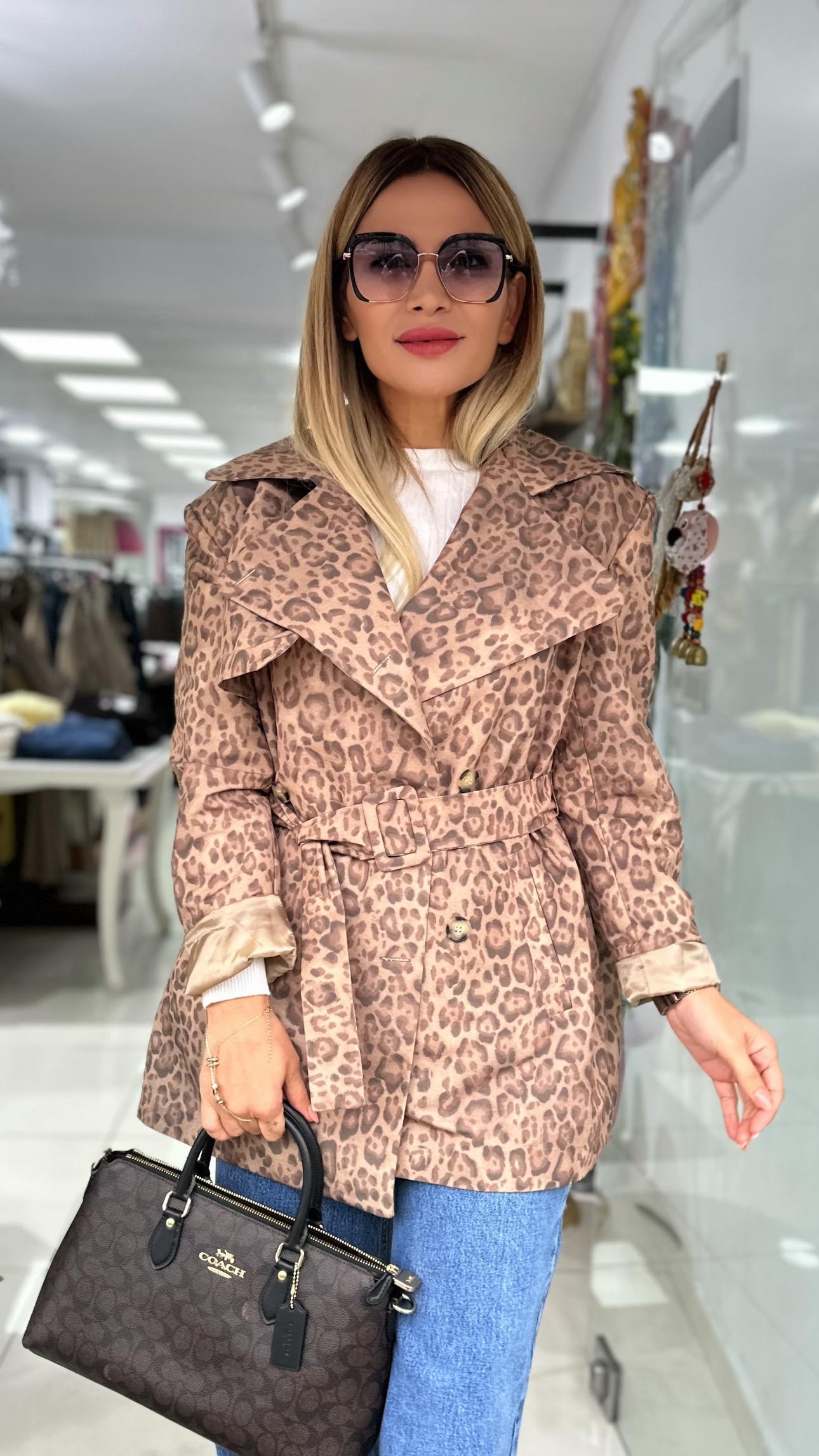 Leopar Desenli Trençkot