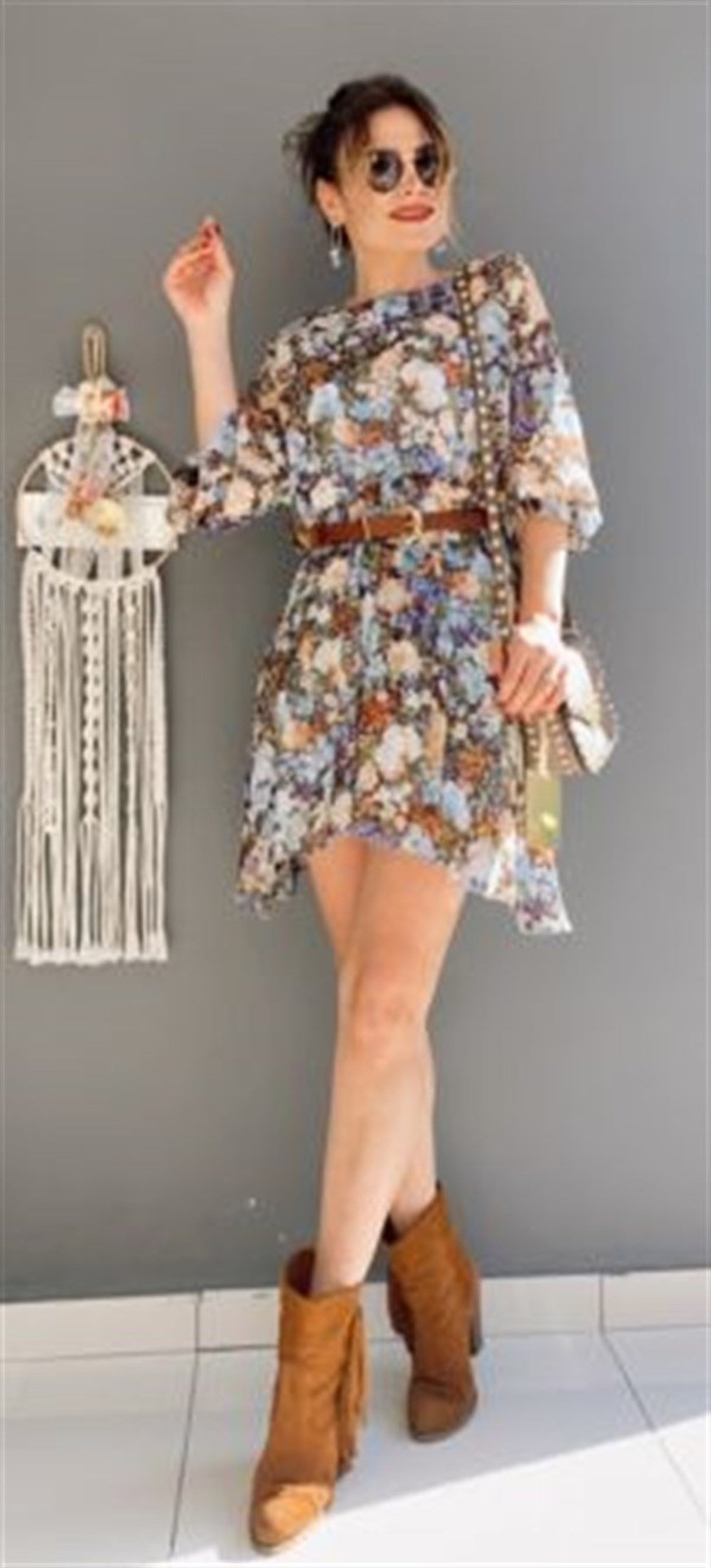 MAVİ ÇİÇEKLİ ELBİSE