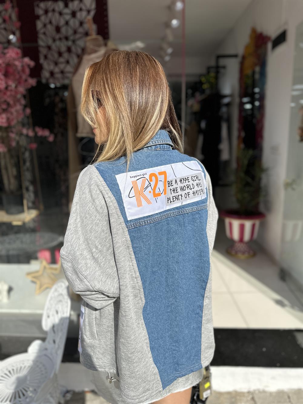 Mavi Garnili Tasarım Denim Ceket 