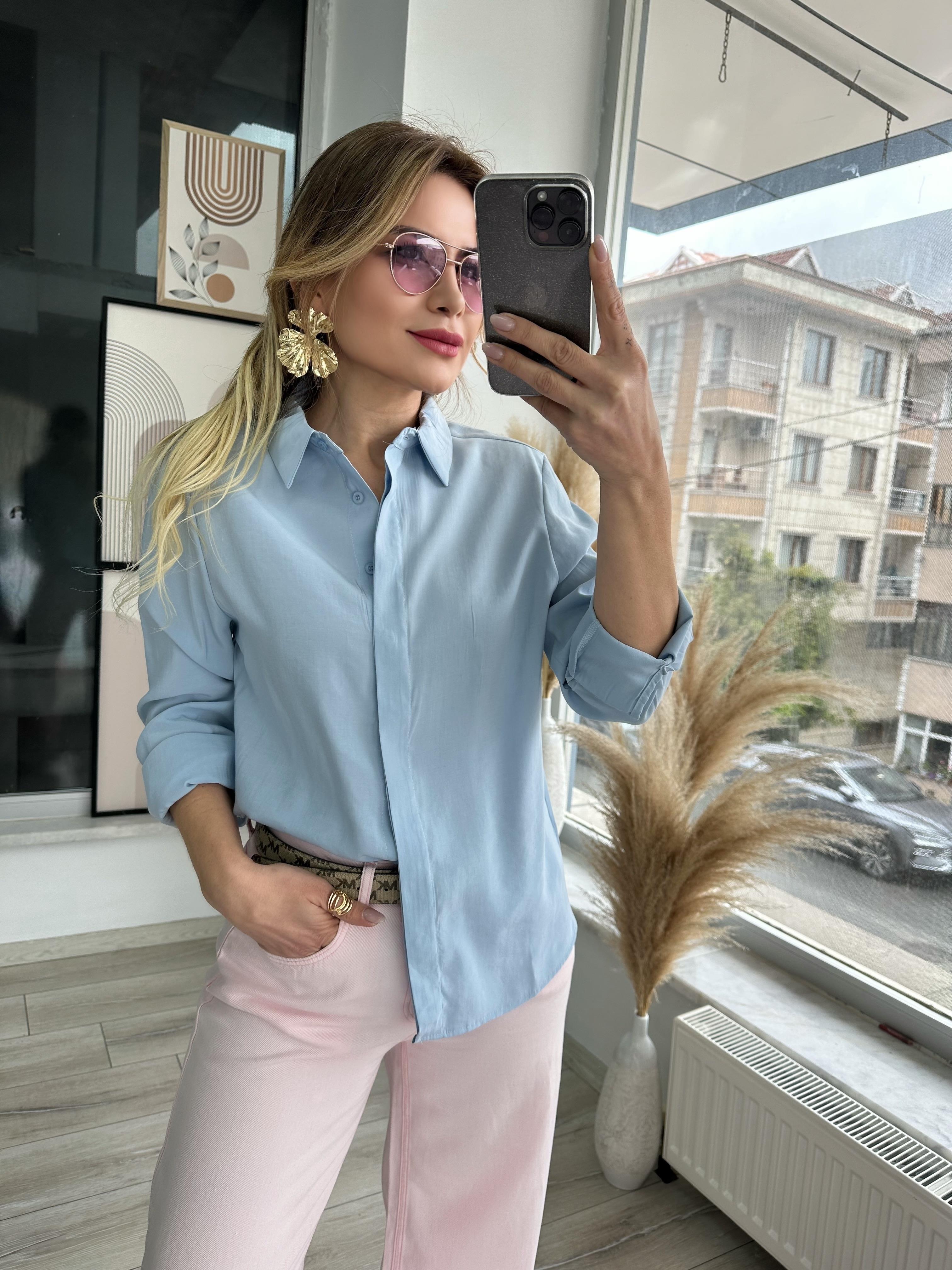 Mavi Modal Kumaş Gömlek 