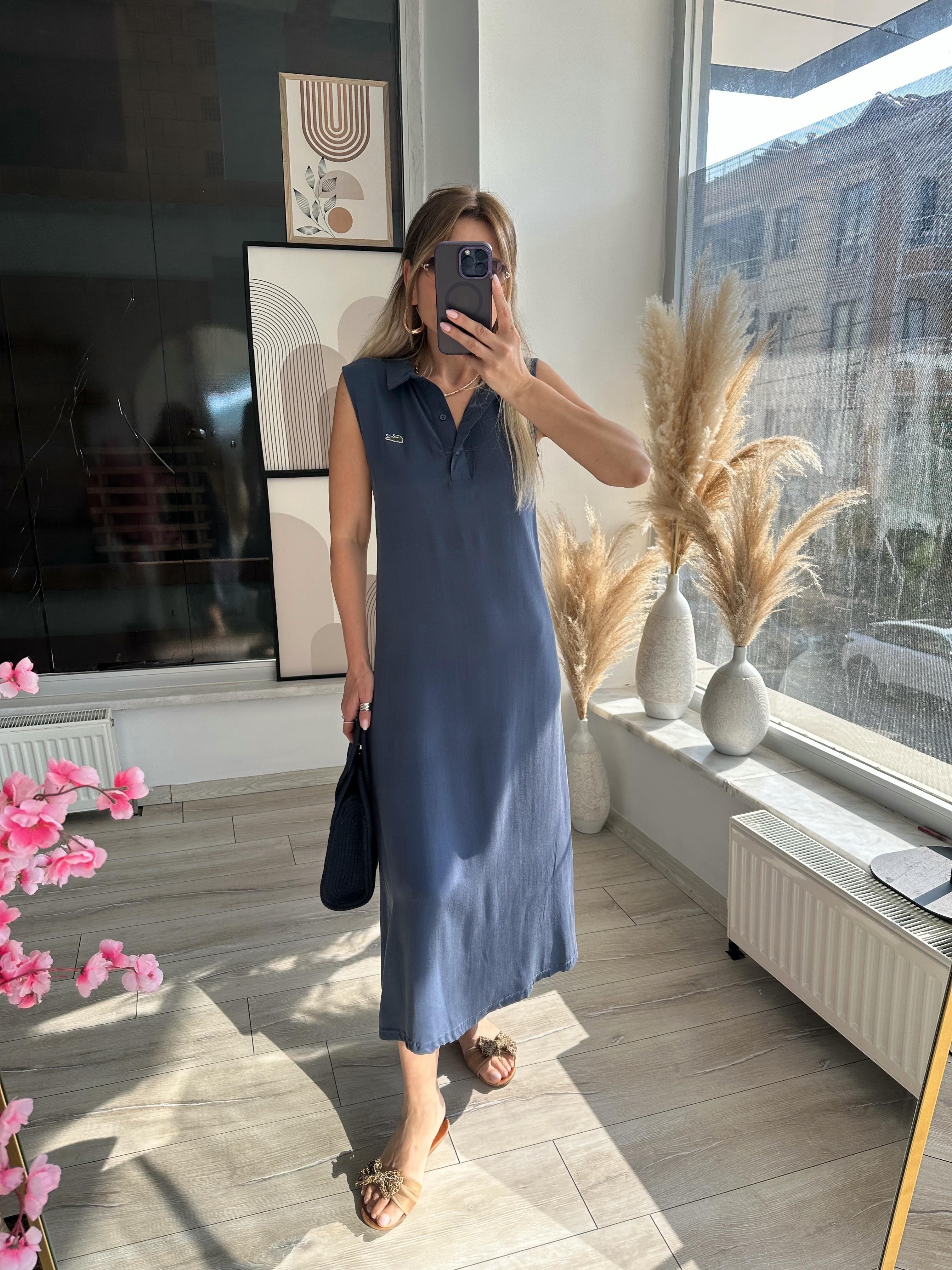 Mavi Tensel Kumaş Elbise