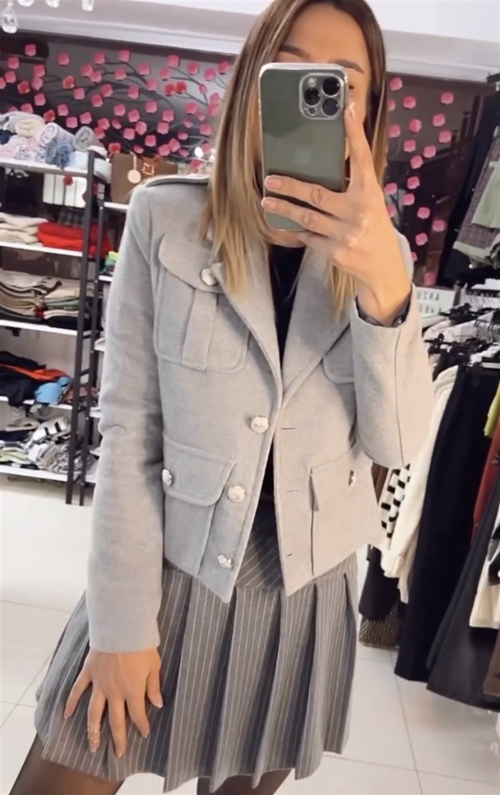 MC Gri Kısa Kaşe Ceket