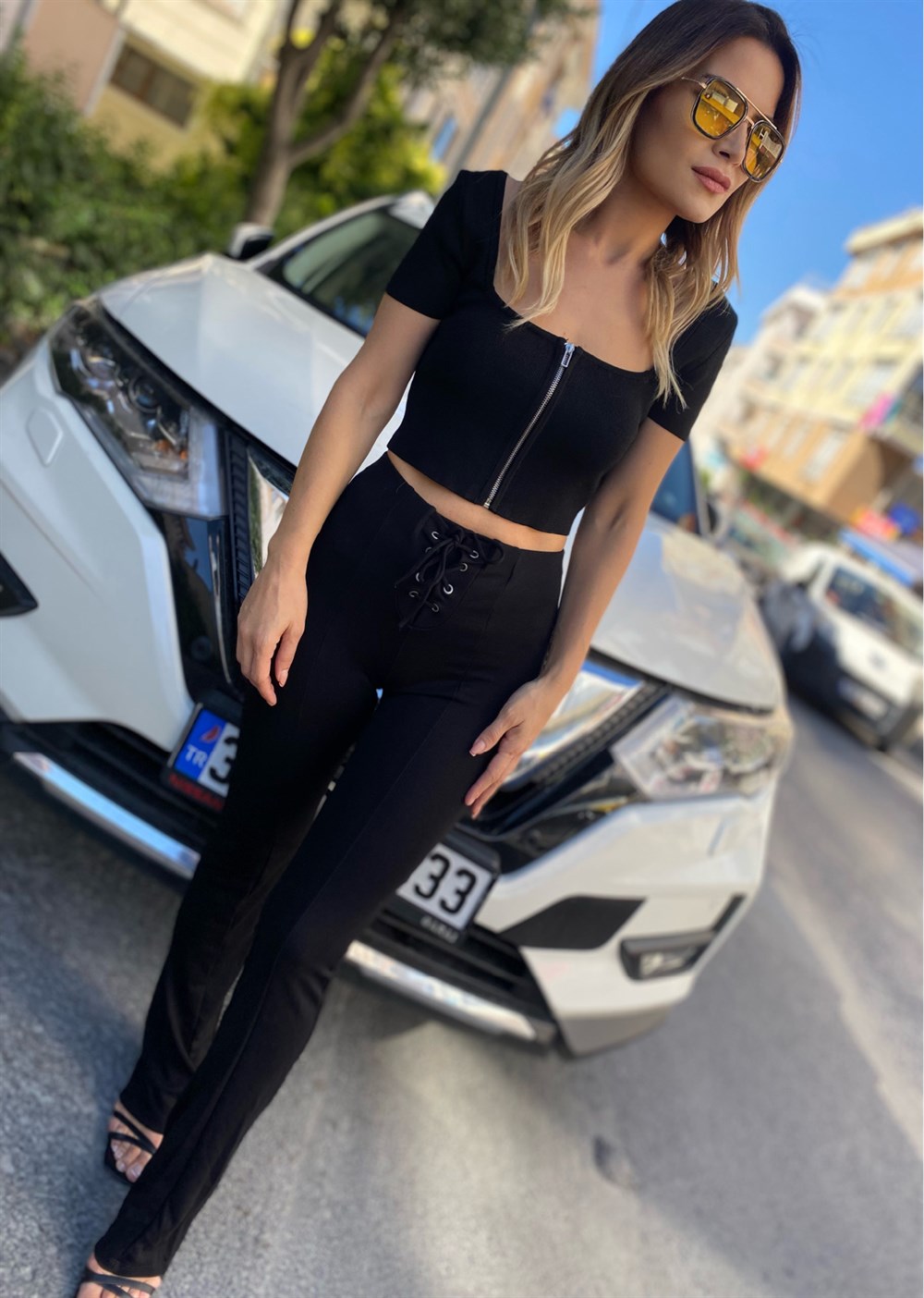 MNG Siyah İspanyol Paça Tayt Pantolon