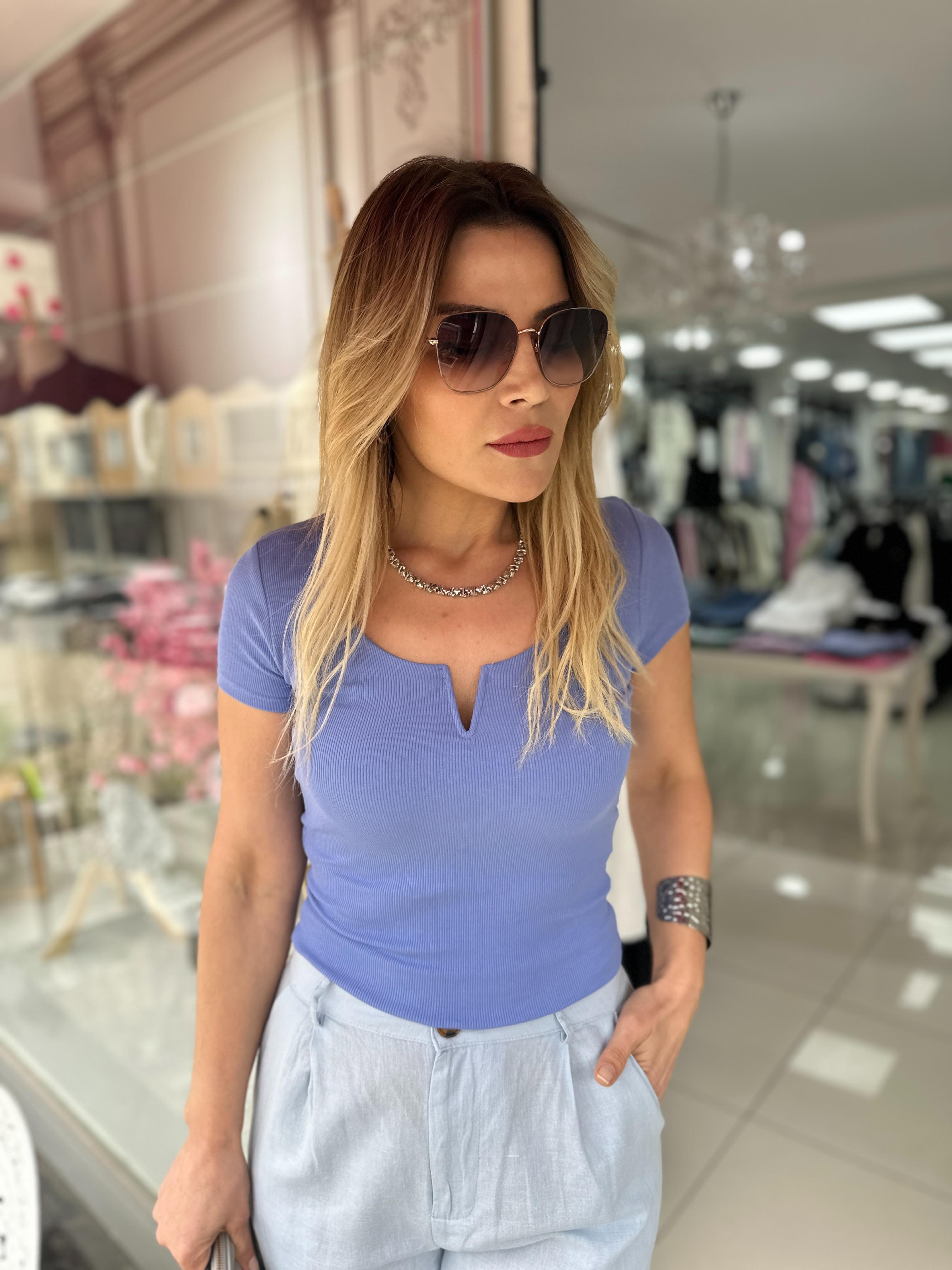 Mor V Yaka Tşhirt
