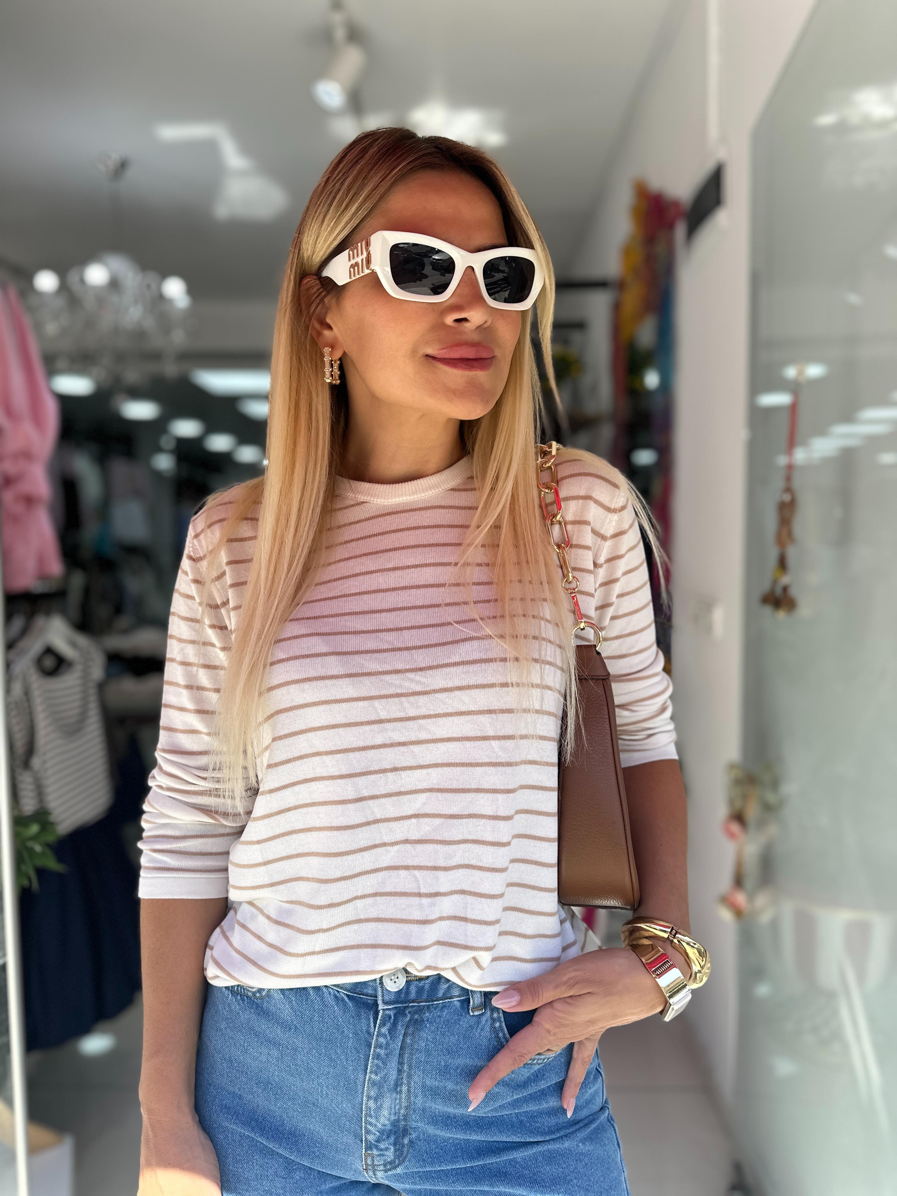 MSM Bej Çizgili Triiko