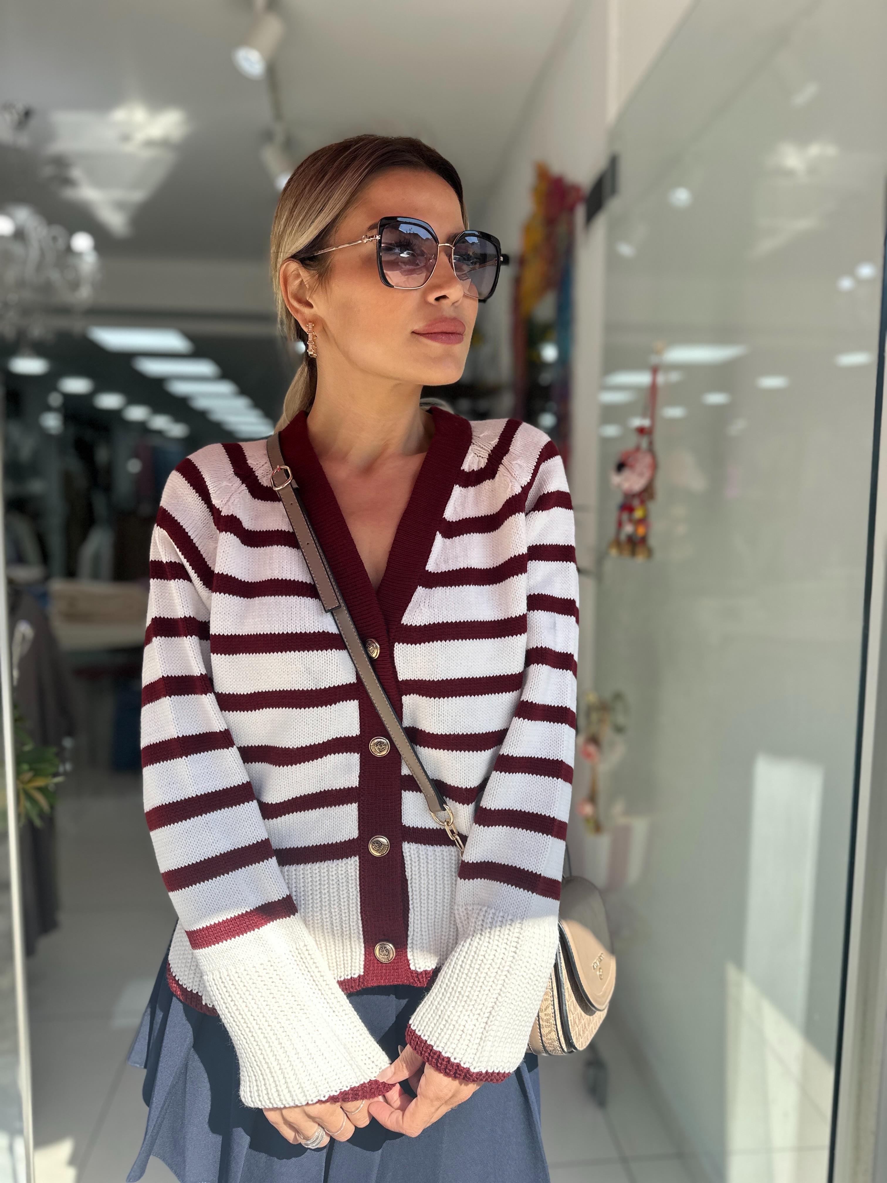 MSM Bordo Çizgili Triko Hırka