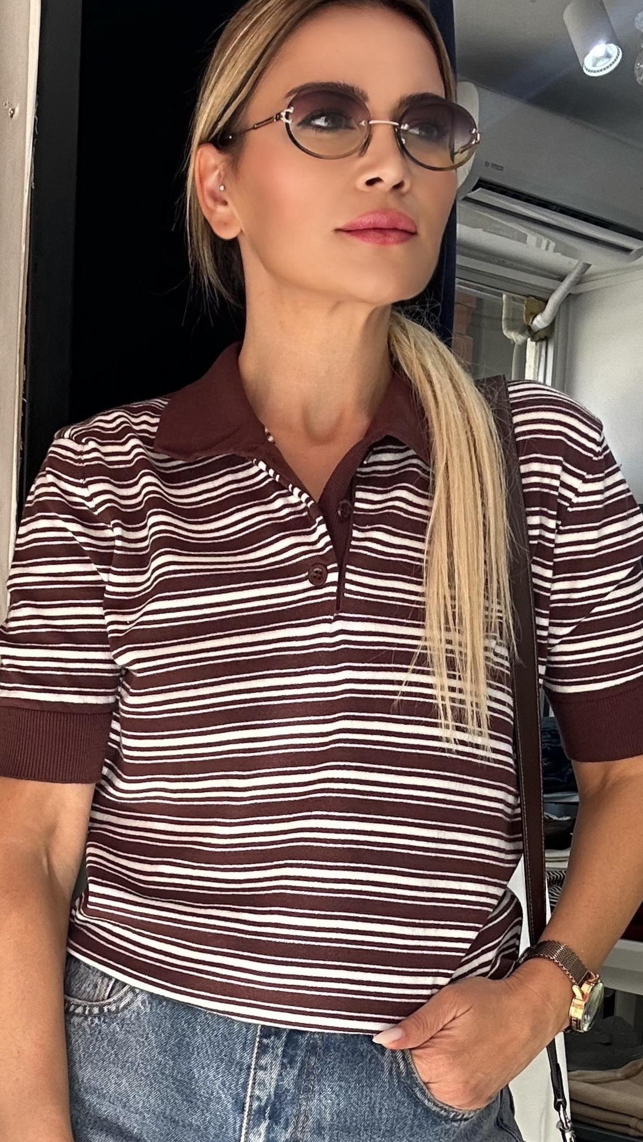 MSM Kahverengi Çizgili Triko