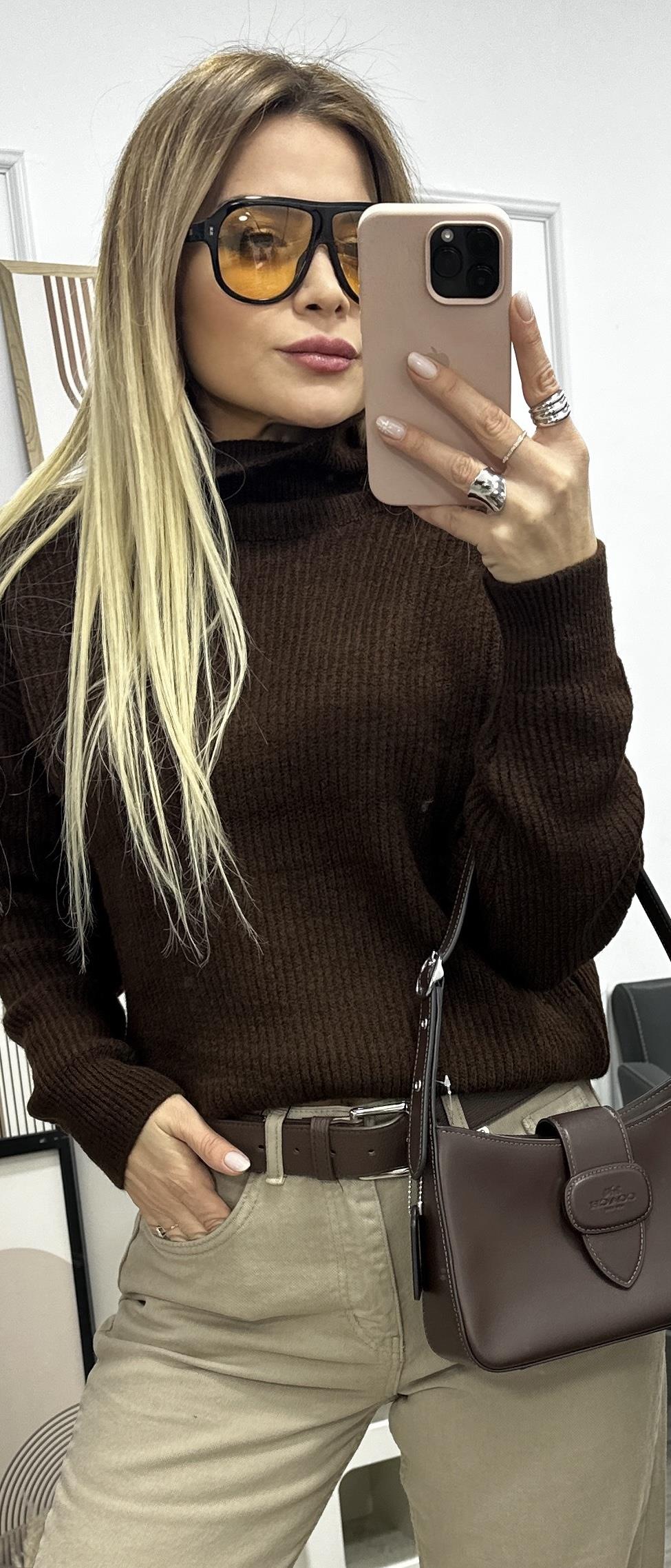 MSM Kahverengi Dik Yaka Triko 