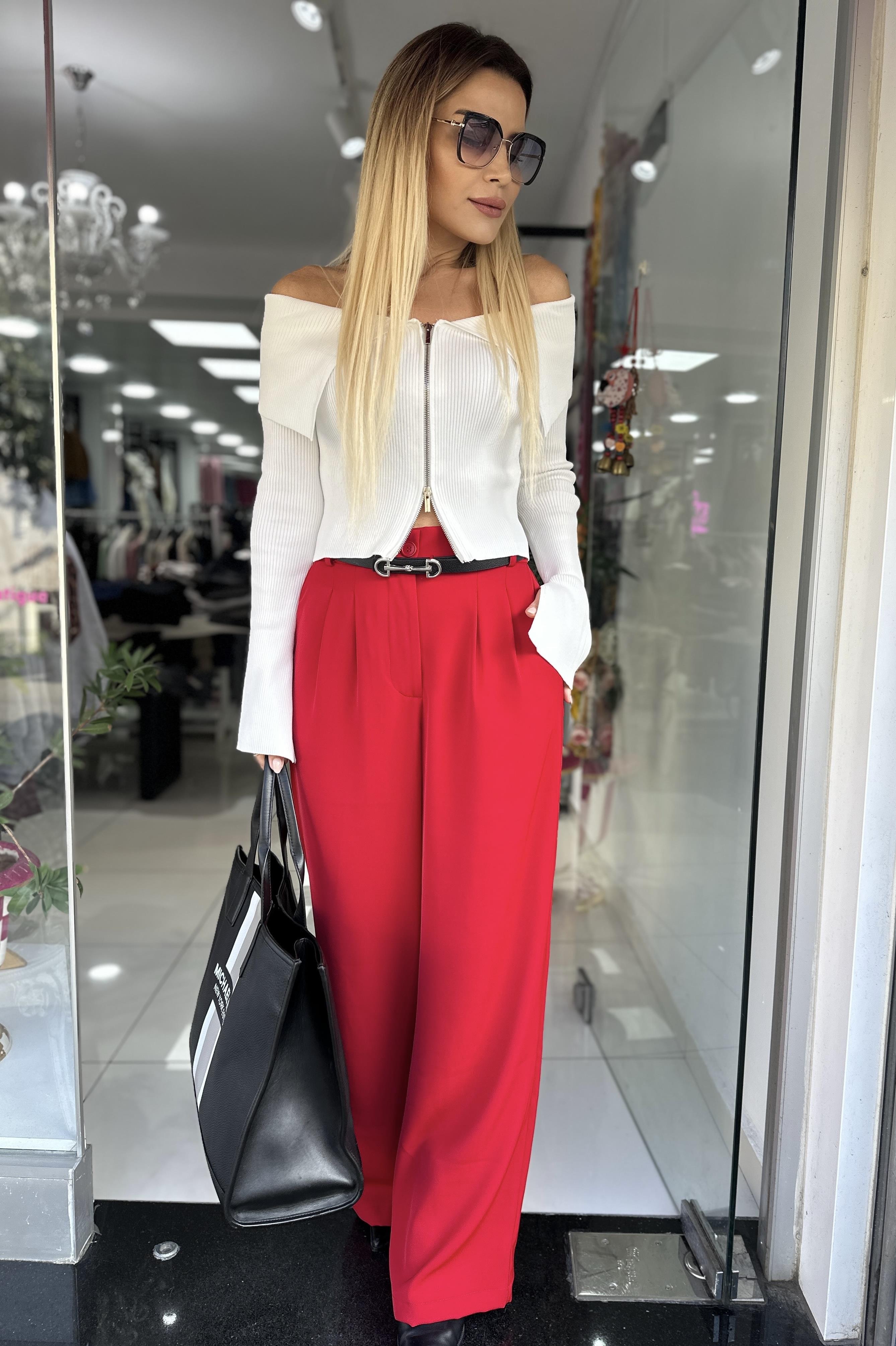 MSM Kırmızı Beli Lastikli Palazzo