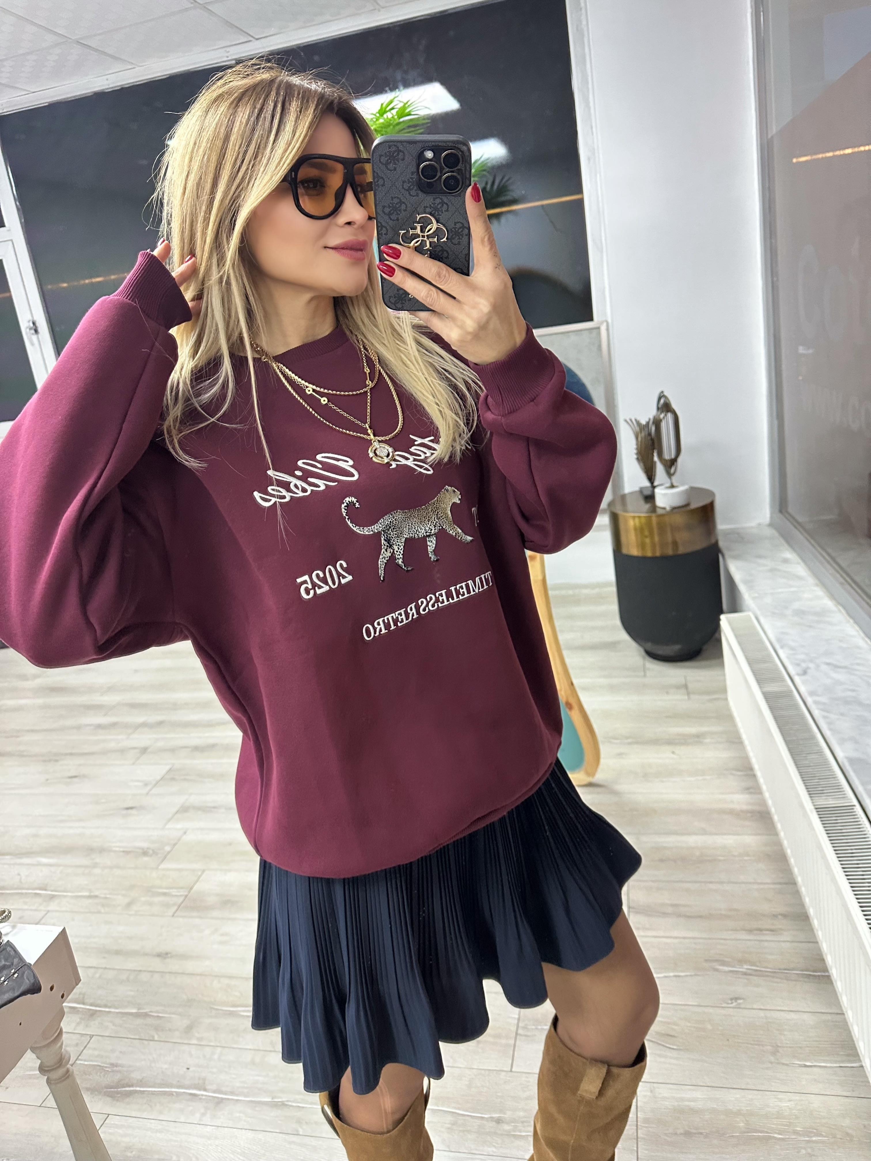 Mürdüm Baskılı Şardonlu Sweat