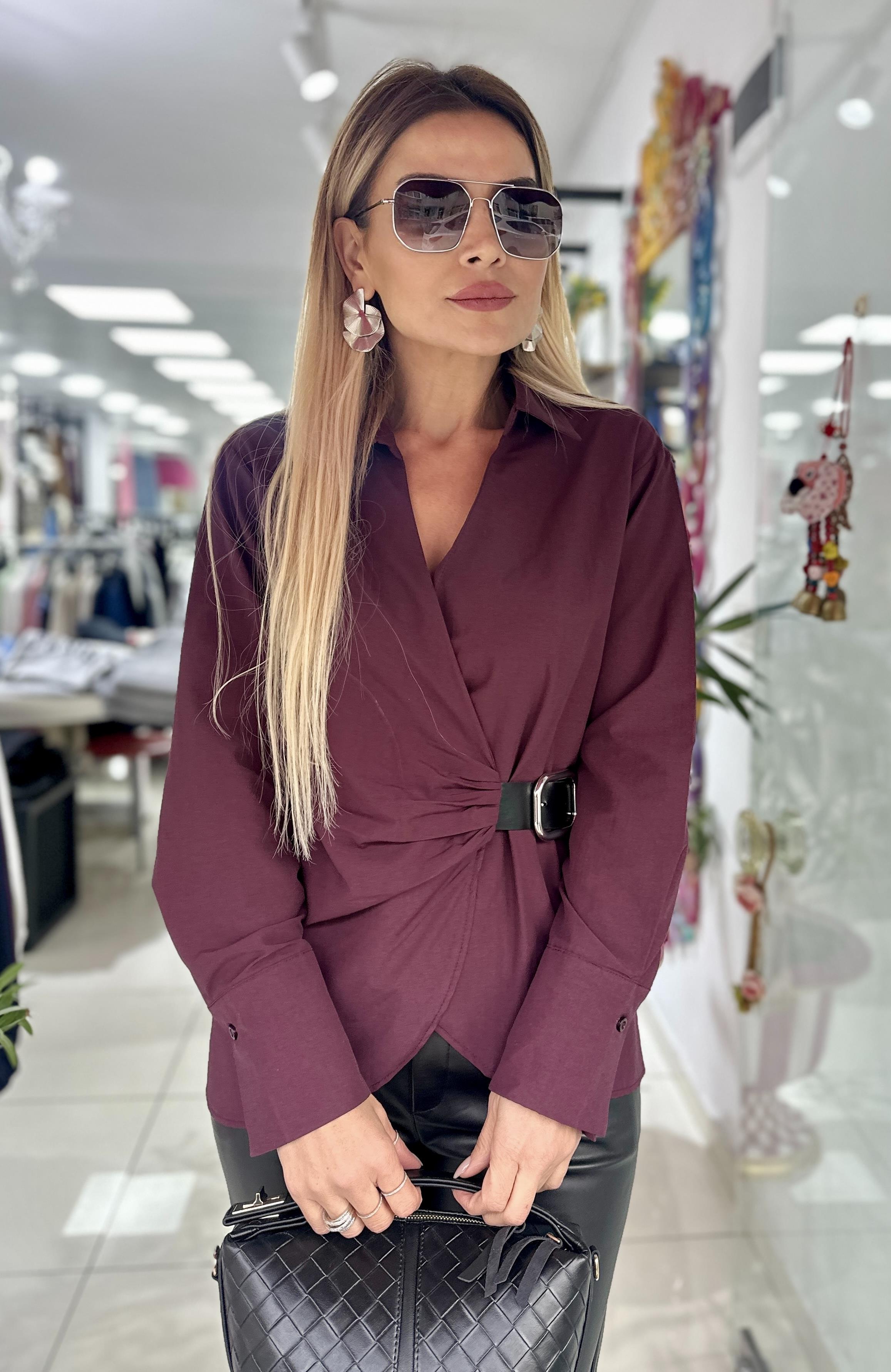 Mürdüm Deri Kemer Detaylı Gömlek 