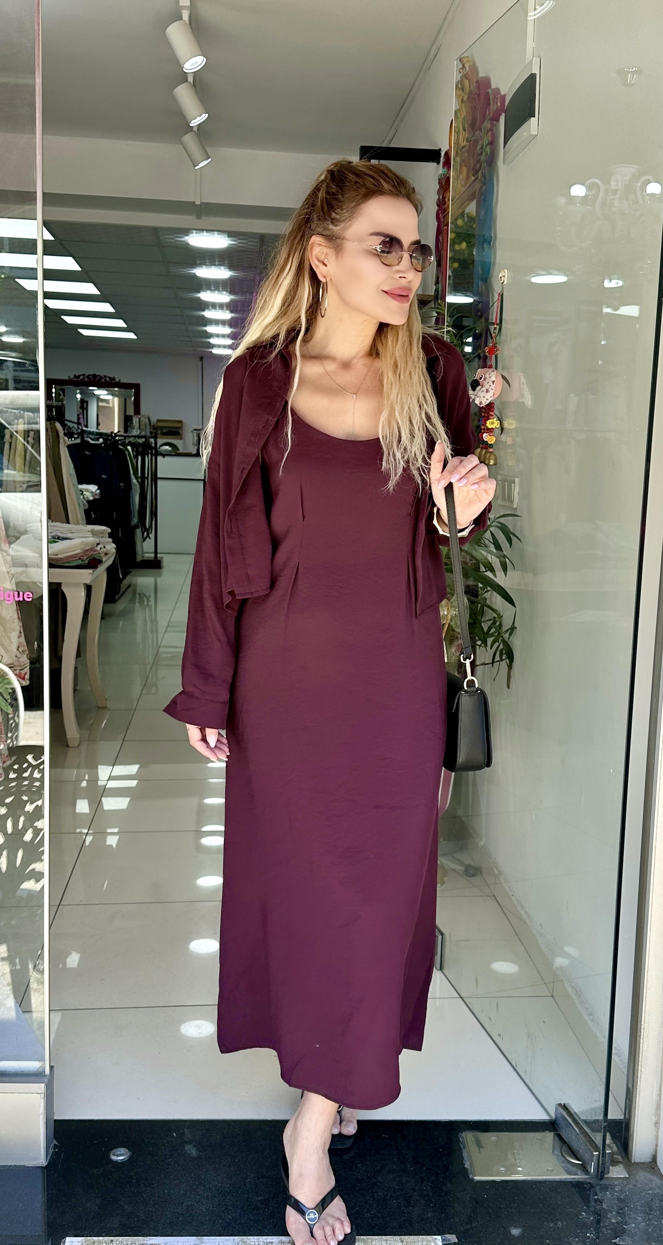 Mürdüm Gömlek Elbise Takım