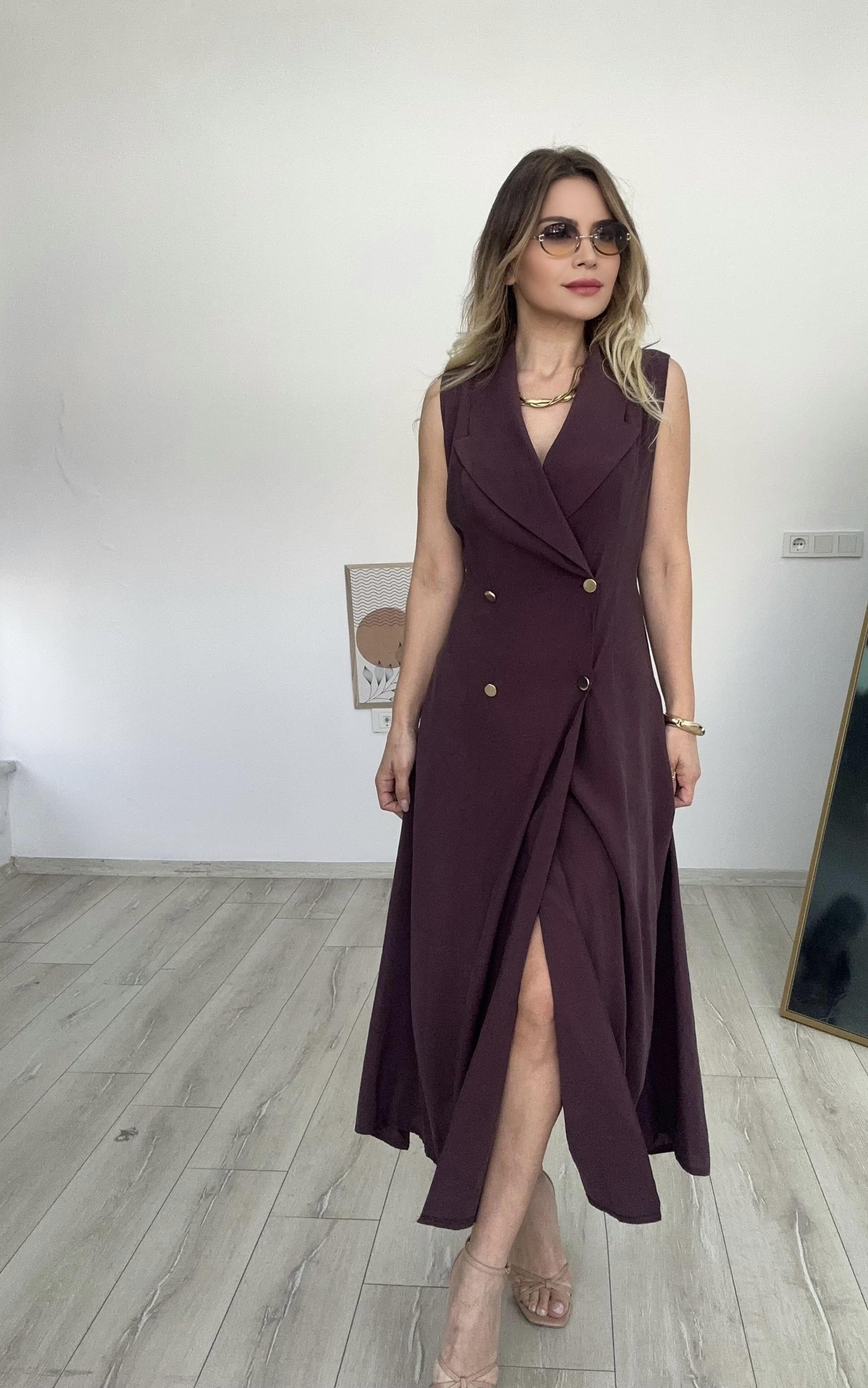 Mürdüm Tensel Kumaş Elbise