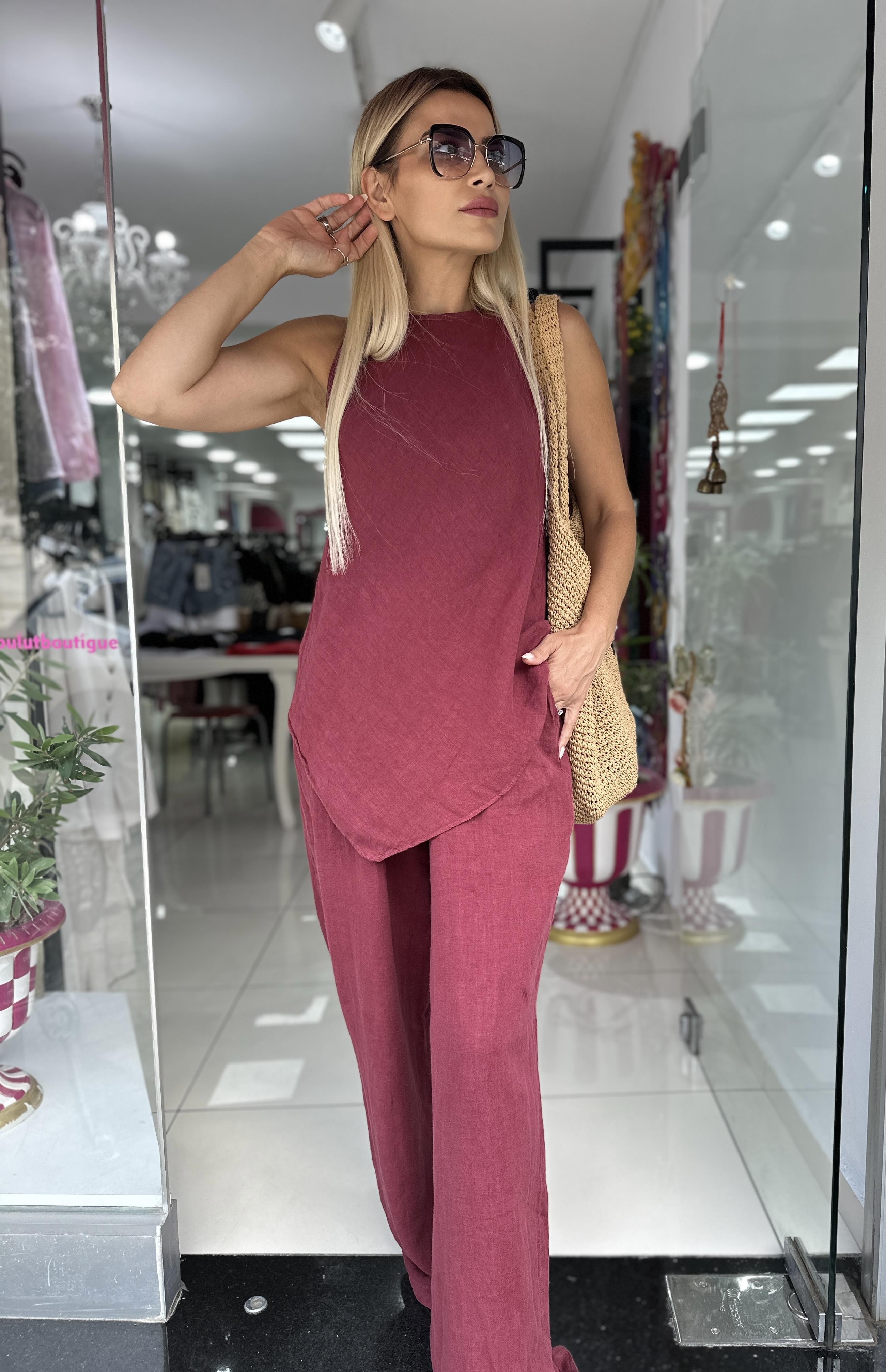 Natural Keten Bordo Takım