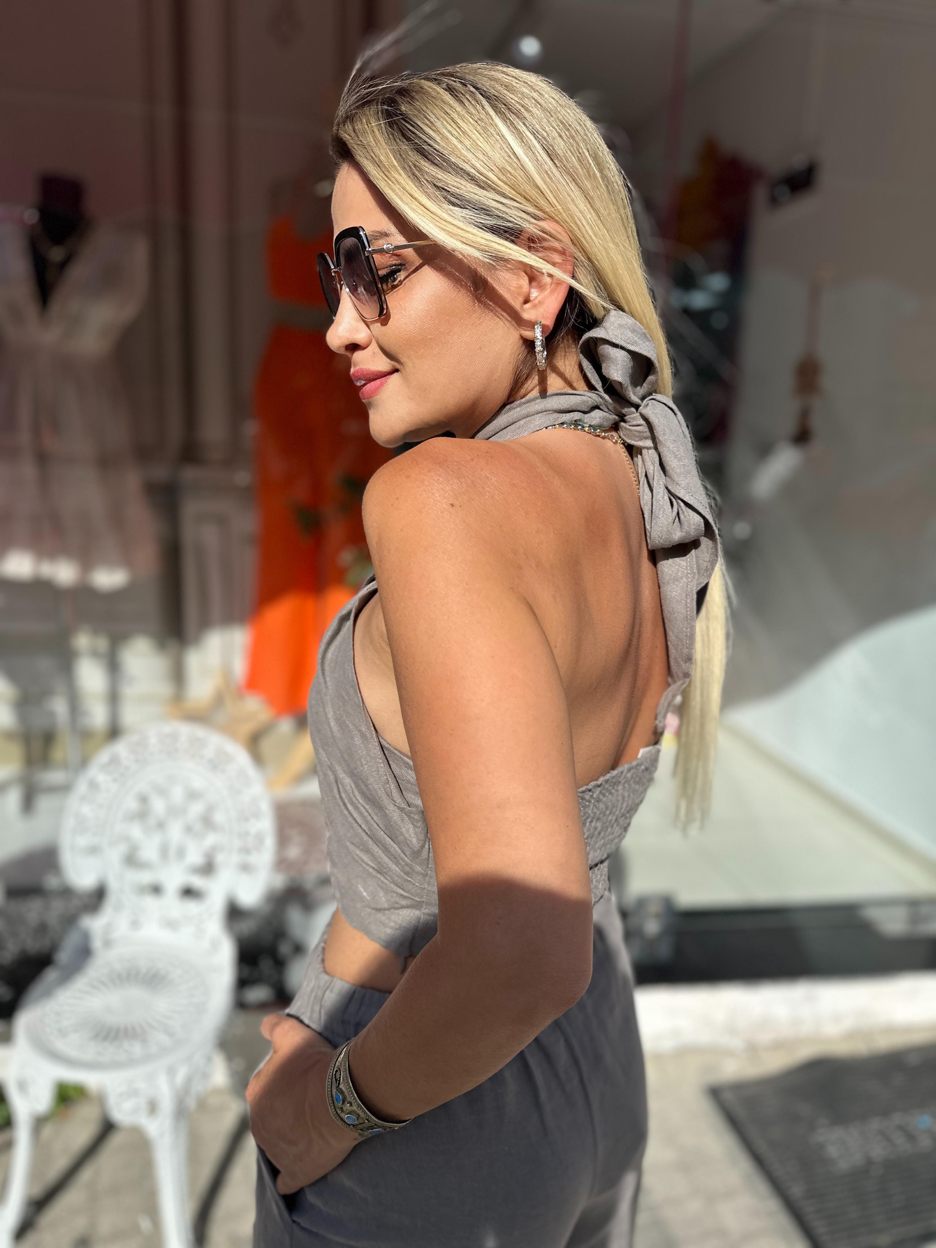 Natural Keten Pantolonlu Takım