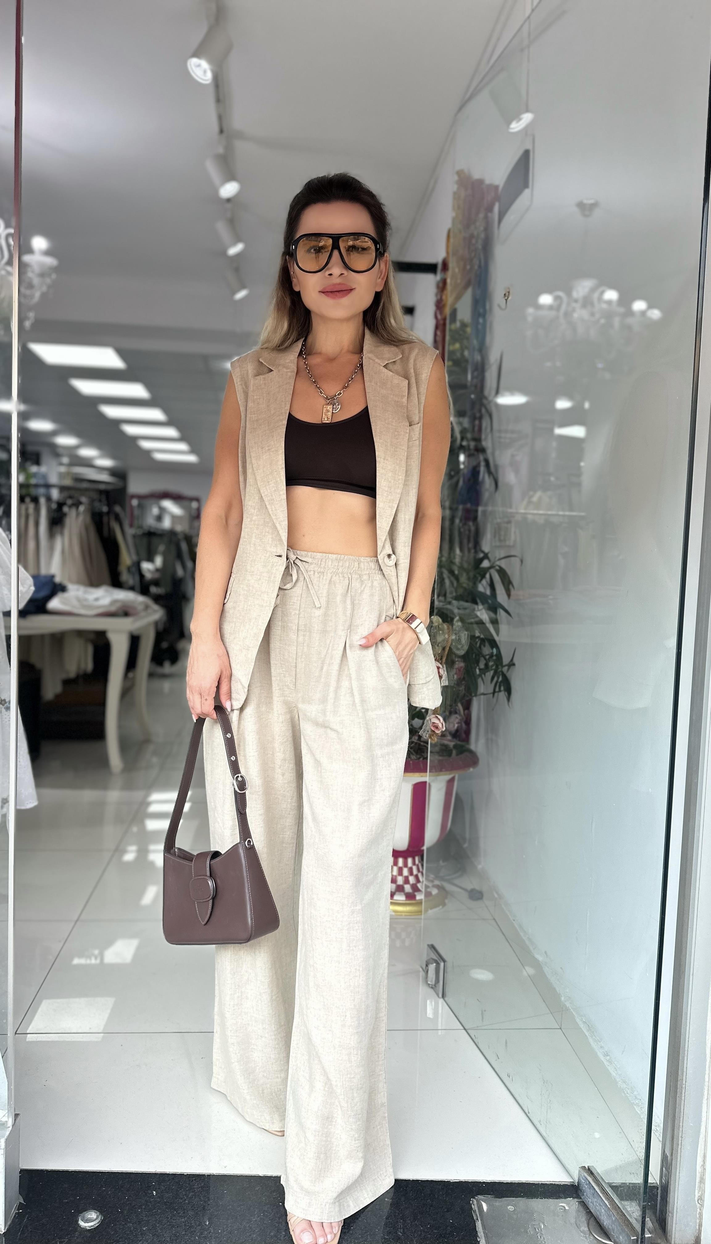 Natural Keten Salaş Pantolon 