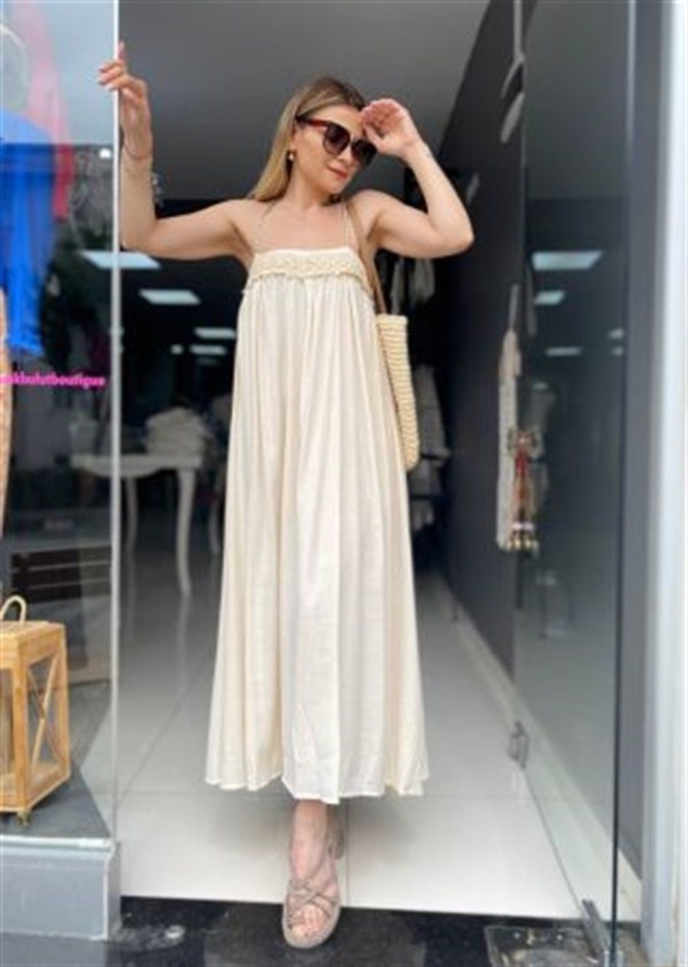 NM Ekru Örgü Askı Elbise