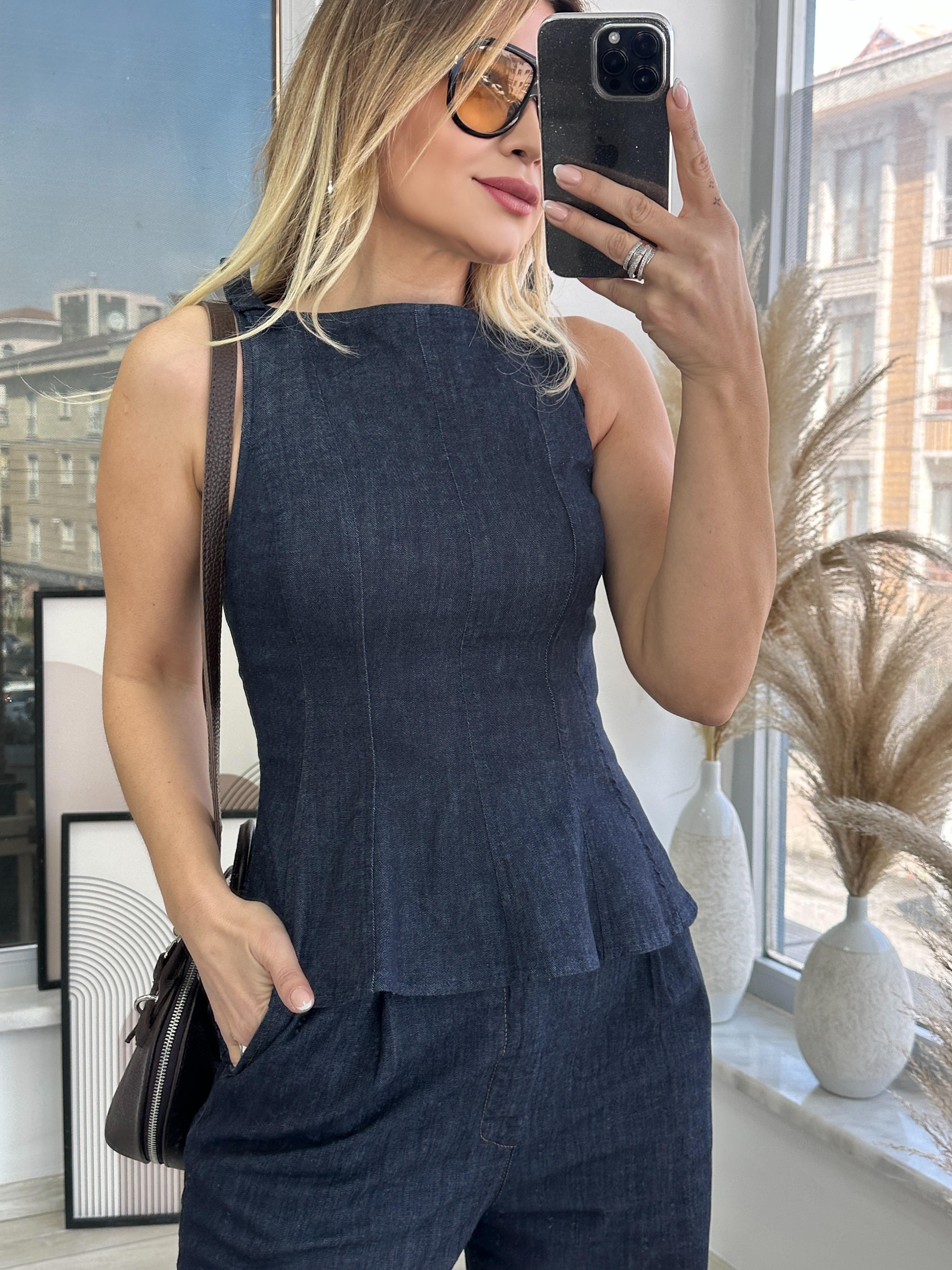 Omuz Fiyonk Kot Bluz